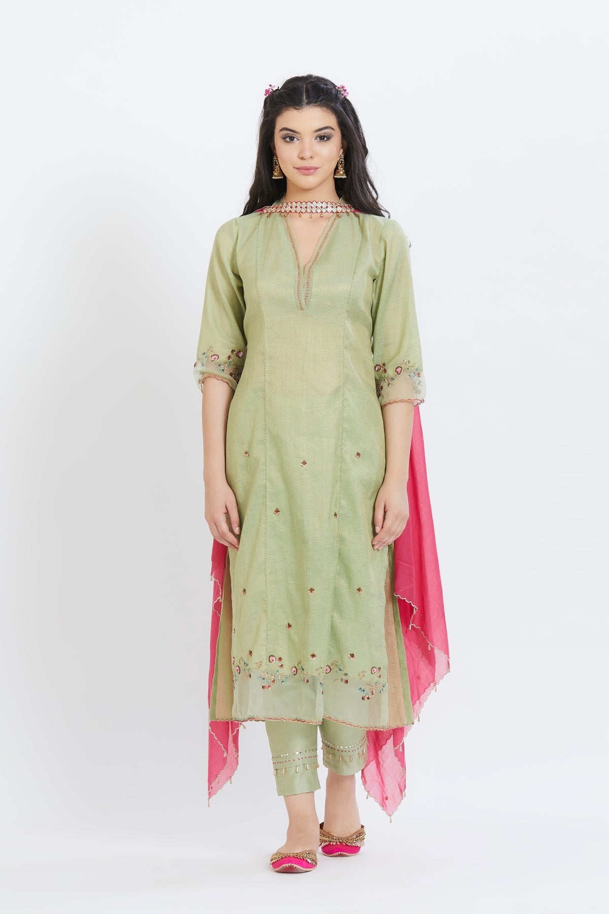 Green Gota Sequins Kurta Set