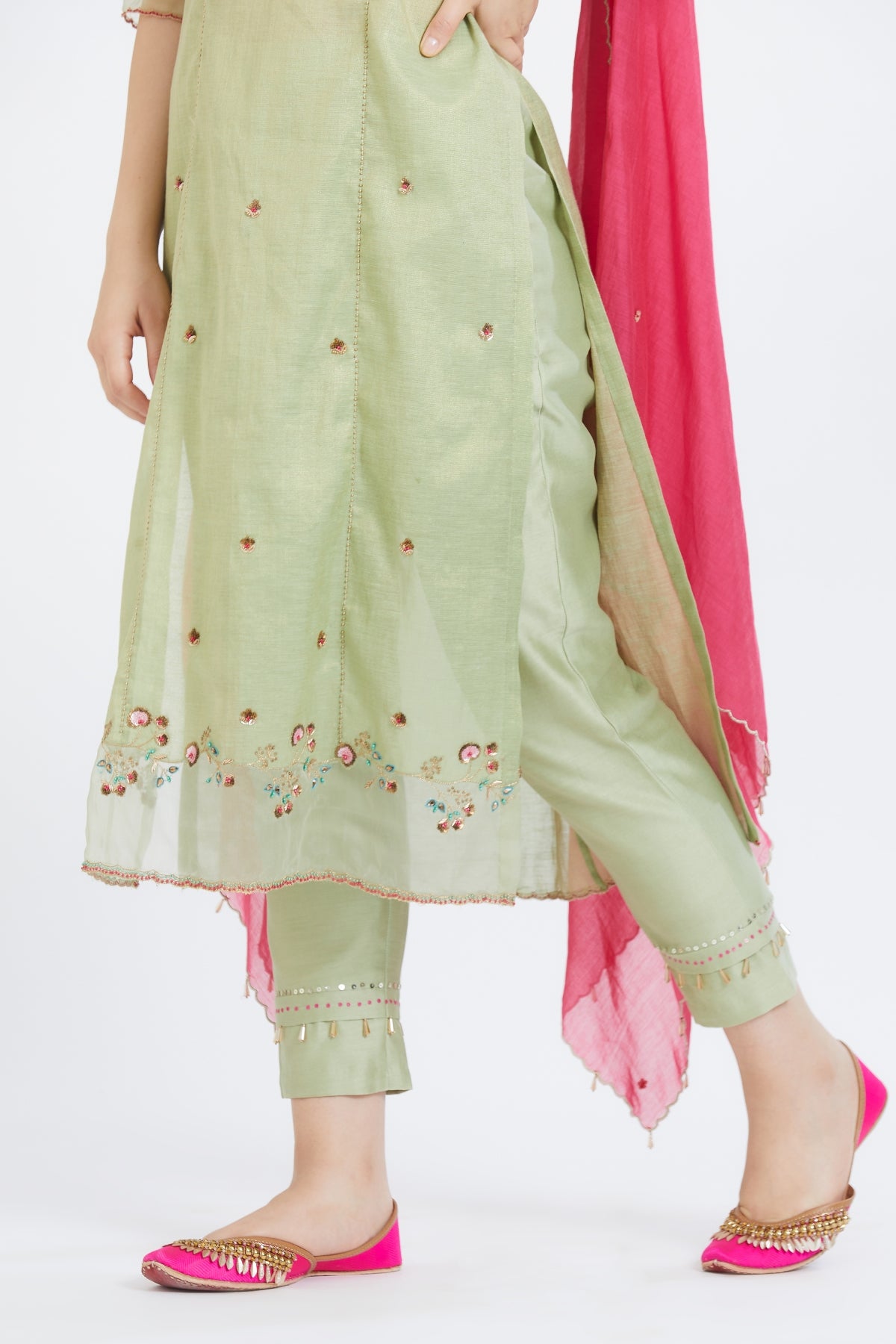 Green Gota Sequins Kurta Set