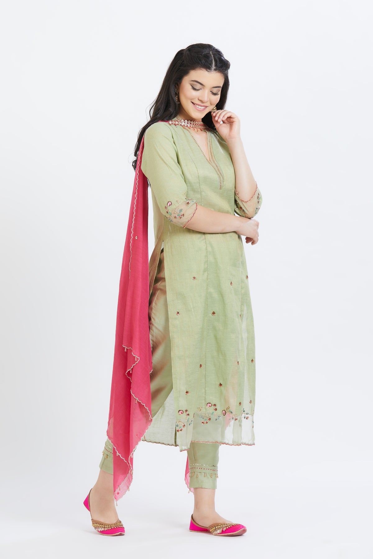 Green Gota Sequins Kurta Set