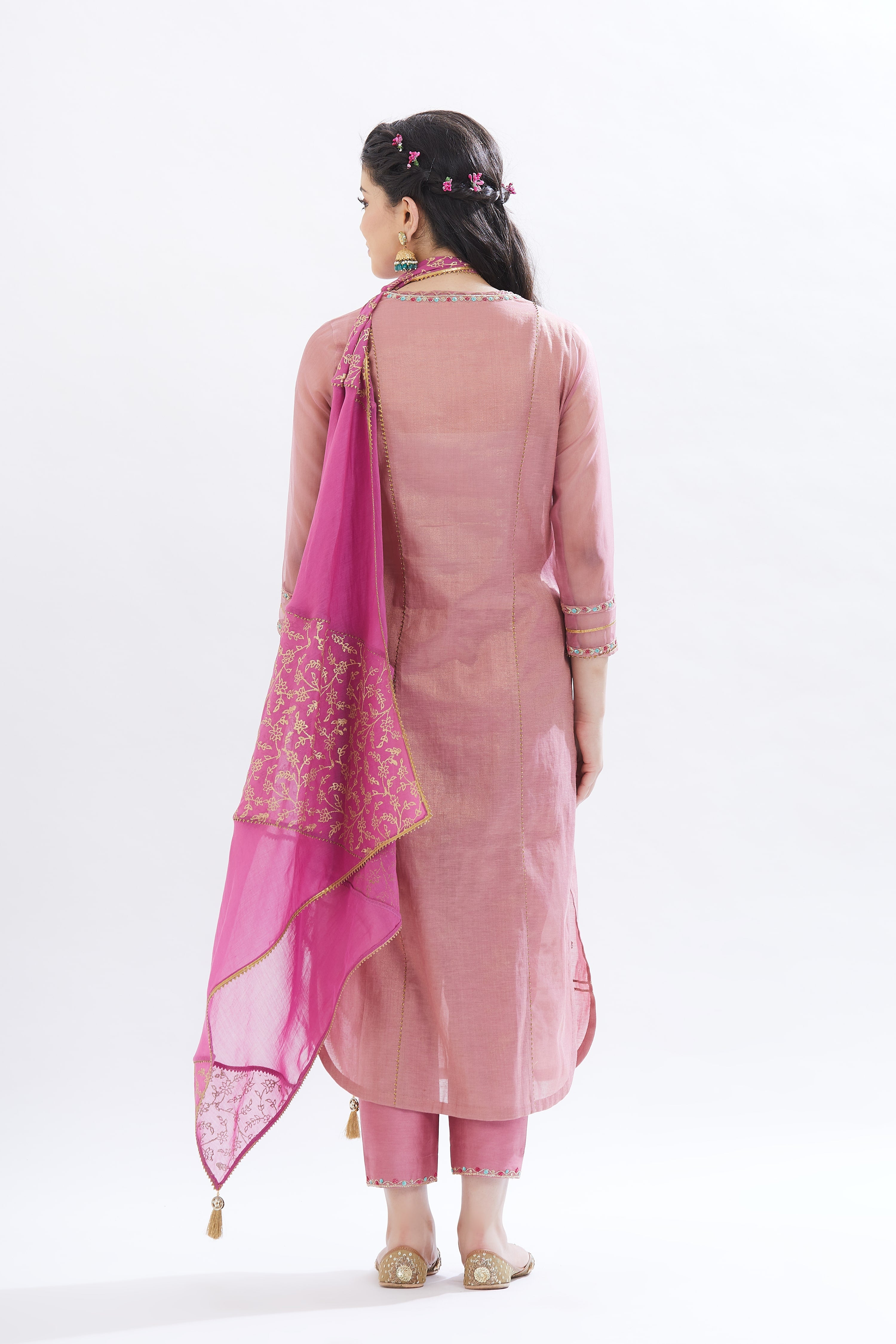 Pink Tissue Sequins Kurta Set