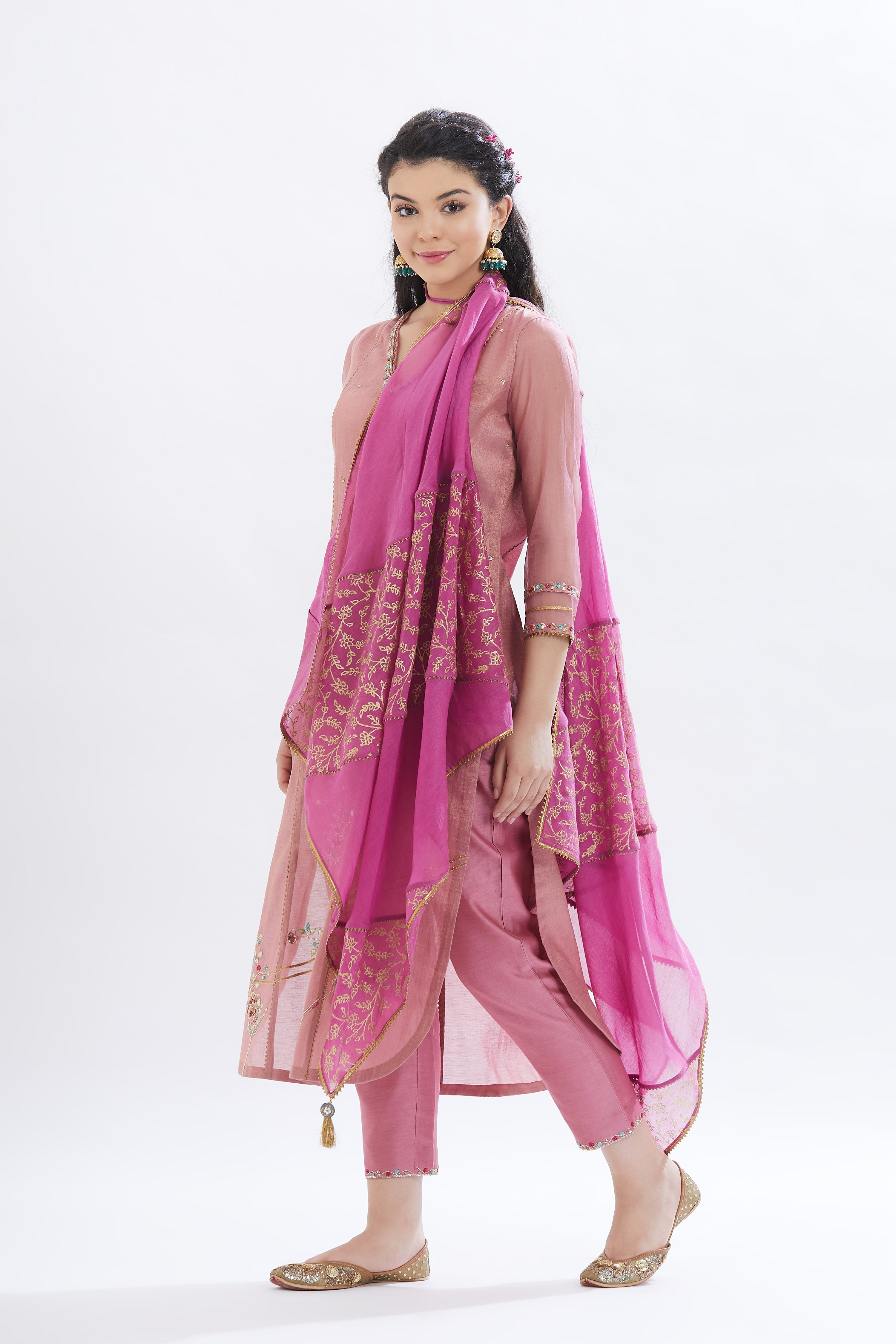 Pink Tissue Sequins Kurta Set