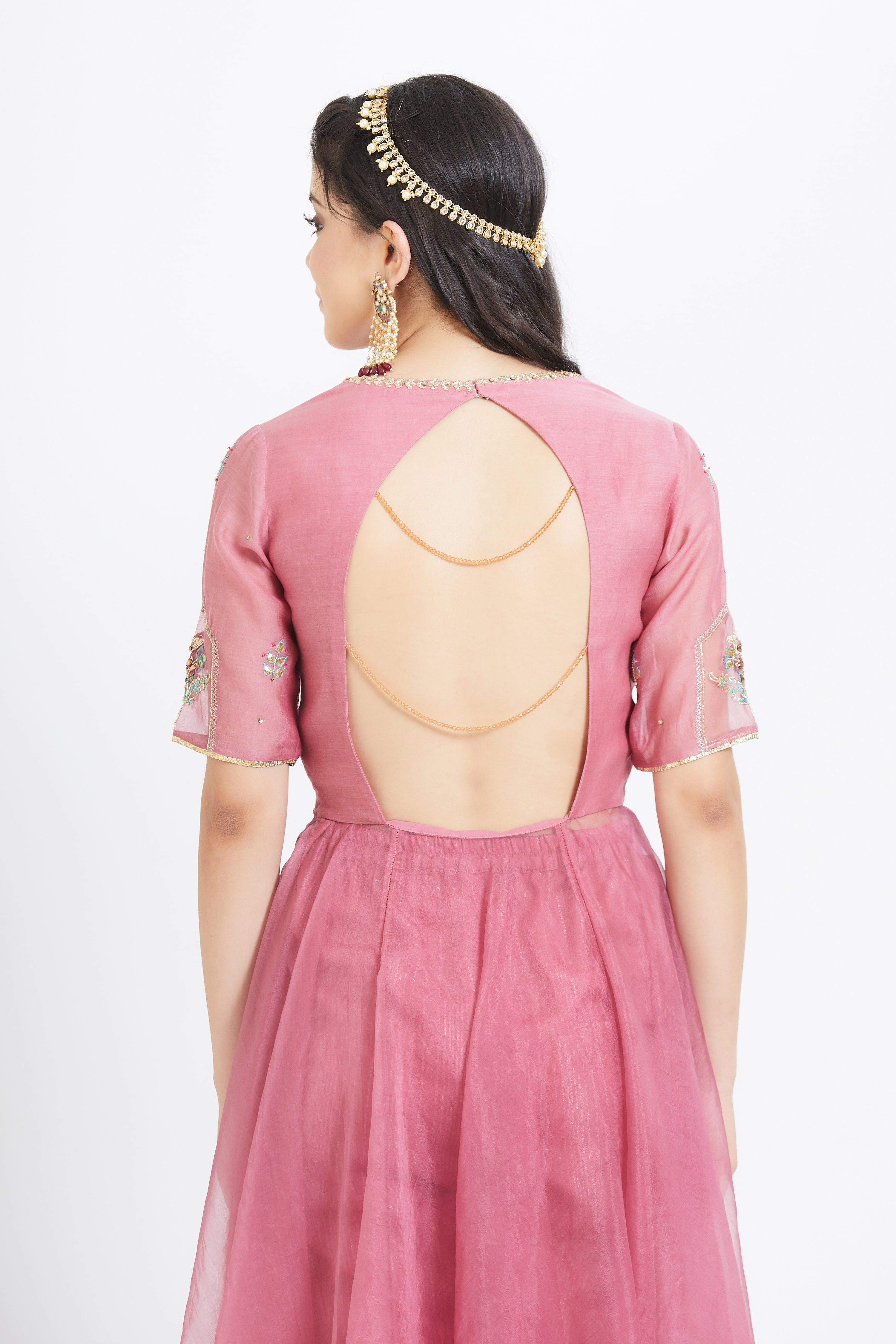 Pink Organza Applique Kurta Set