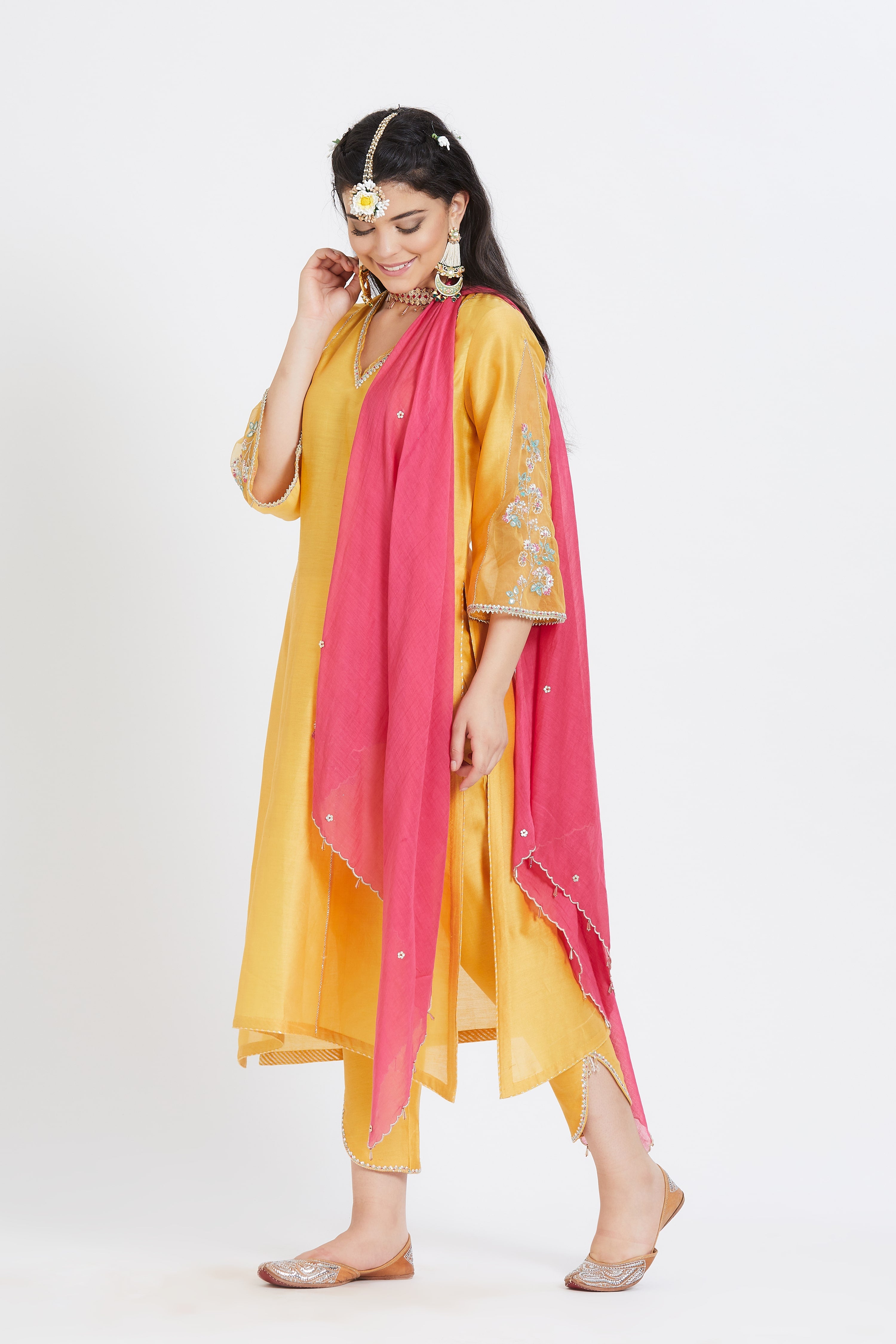 Yellow Gota Sequins Kurta Set