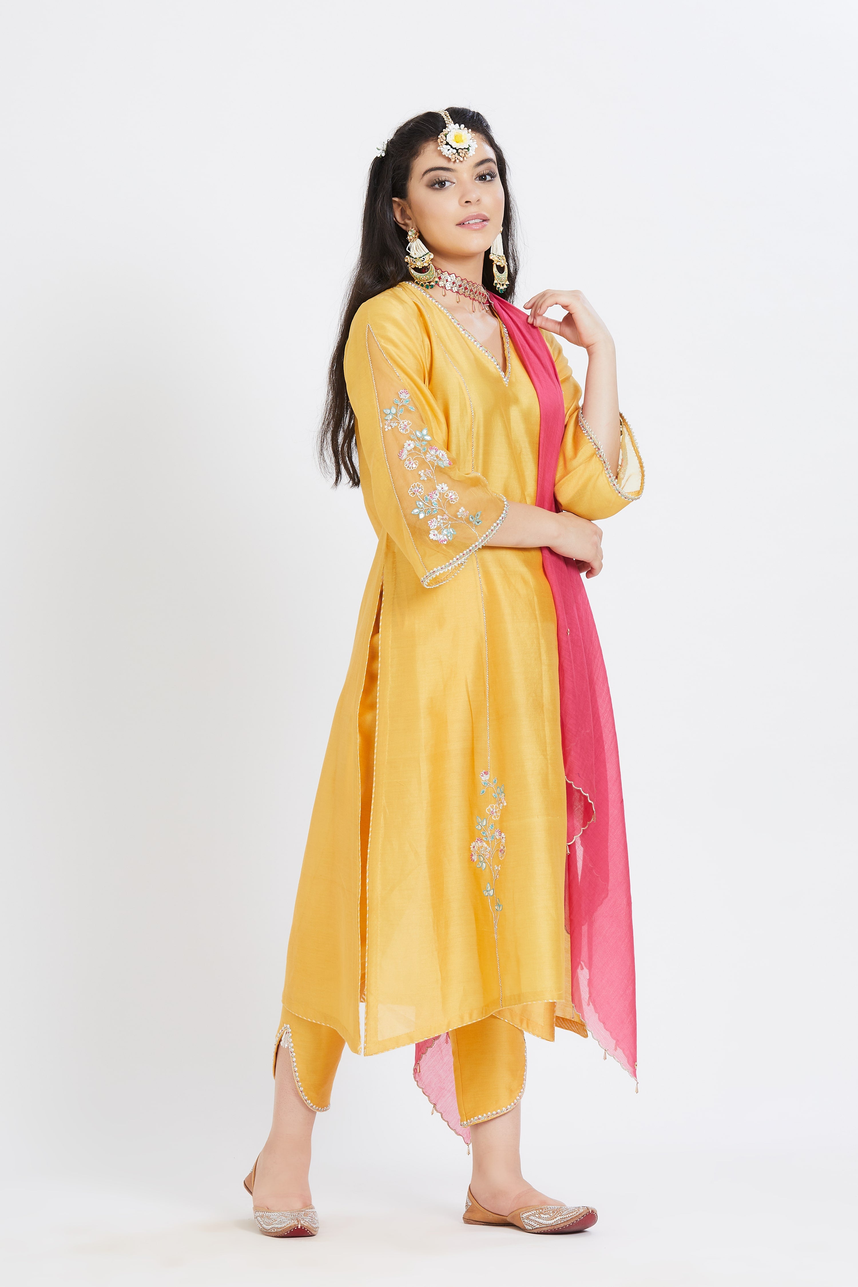 Yellow Gota Sequins Kurta Set