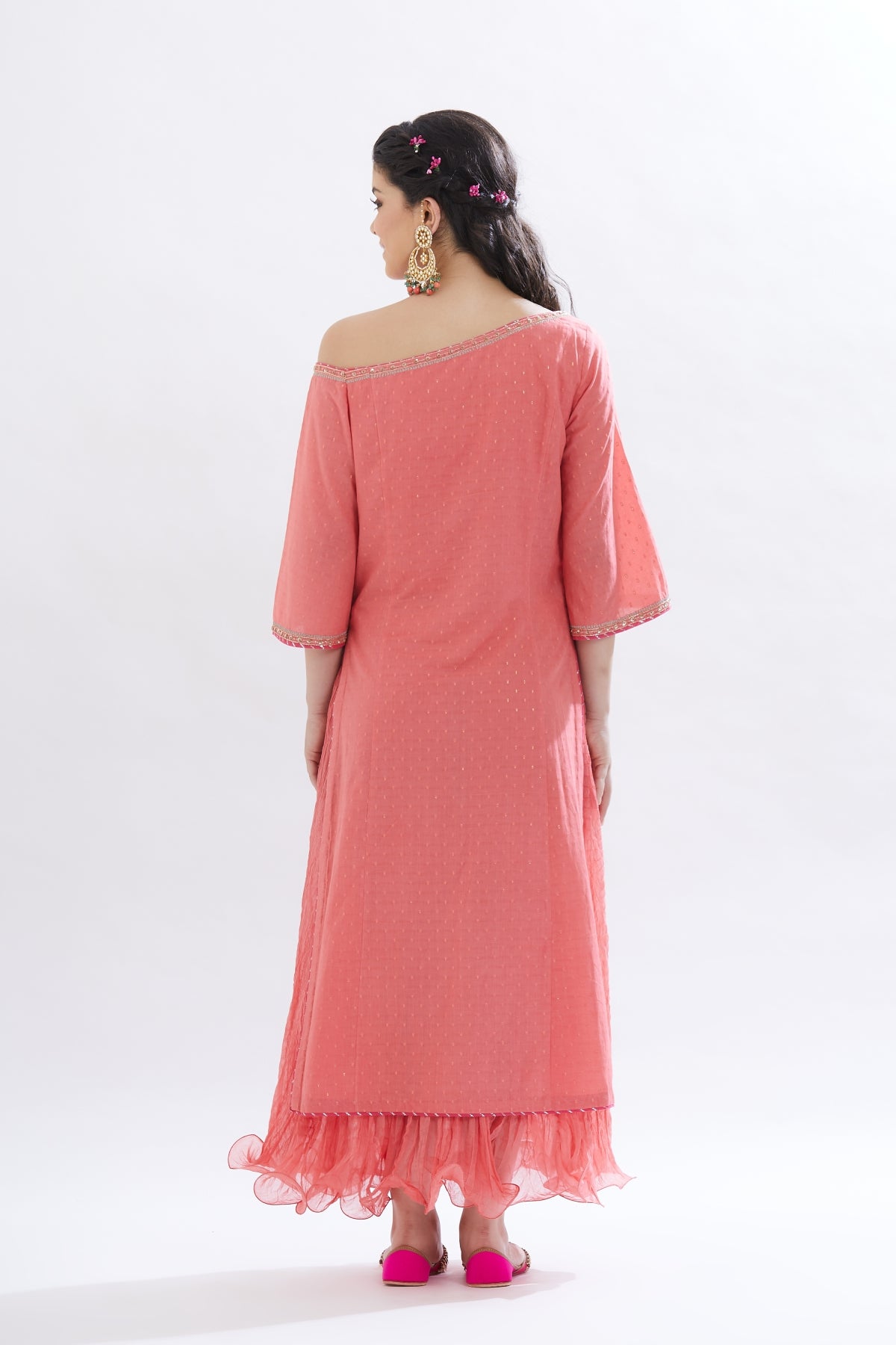 Coral Sequins Crinkled Kurta set