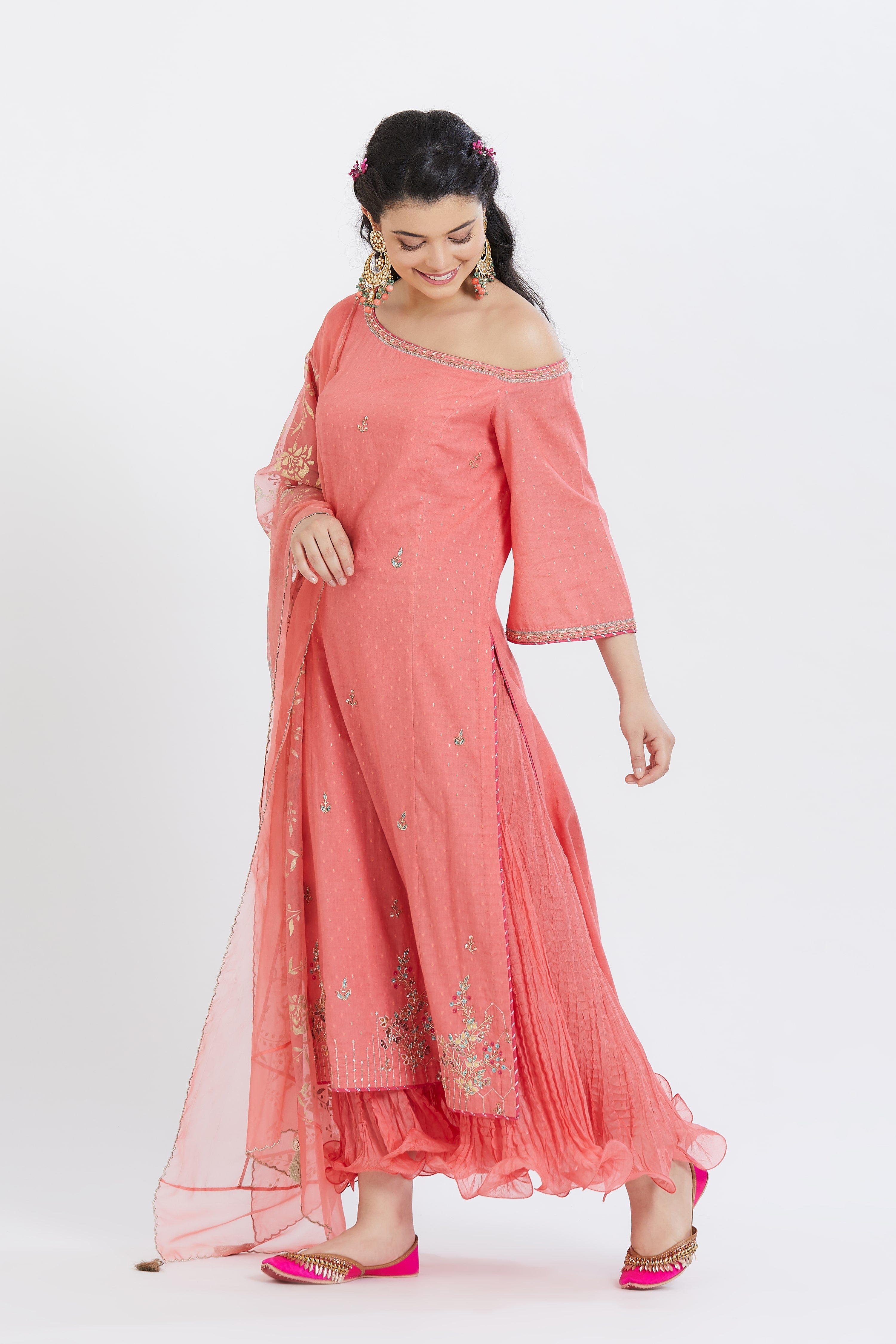 Coral Gota Crinkled Kurta set