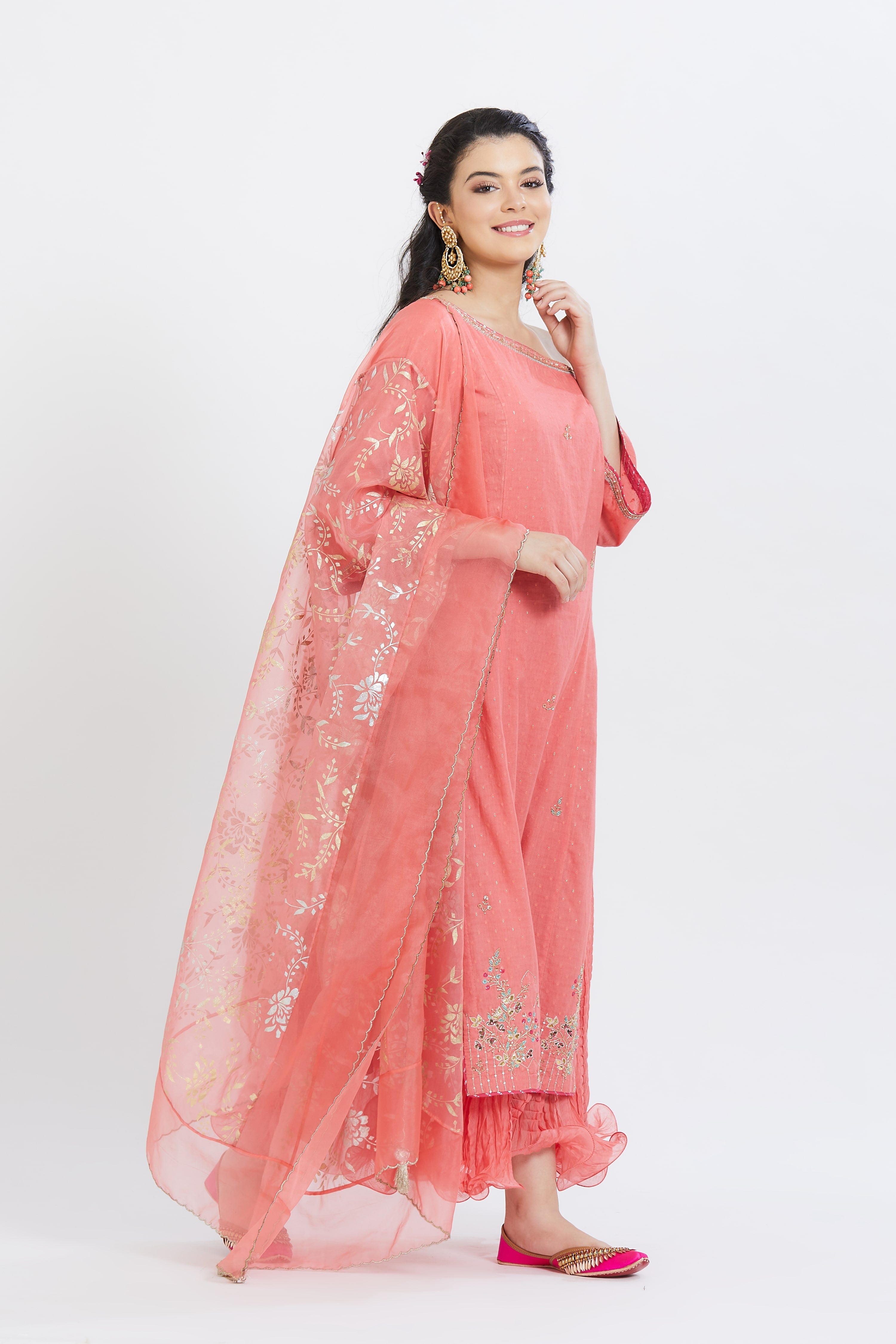 Coral Gota Crinkled Kurta set