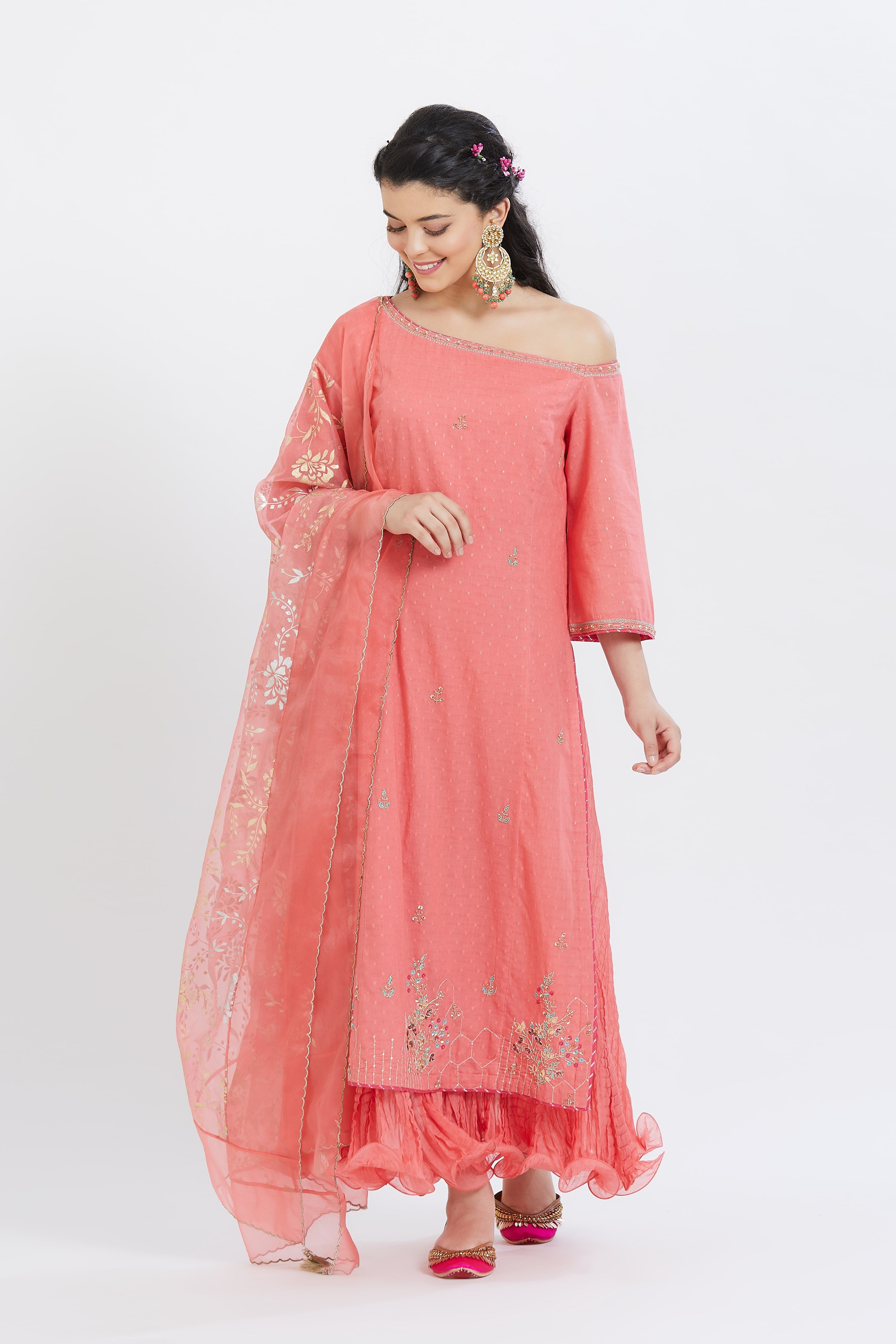 Coral Gota Crinkled Kurta set