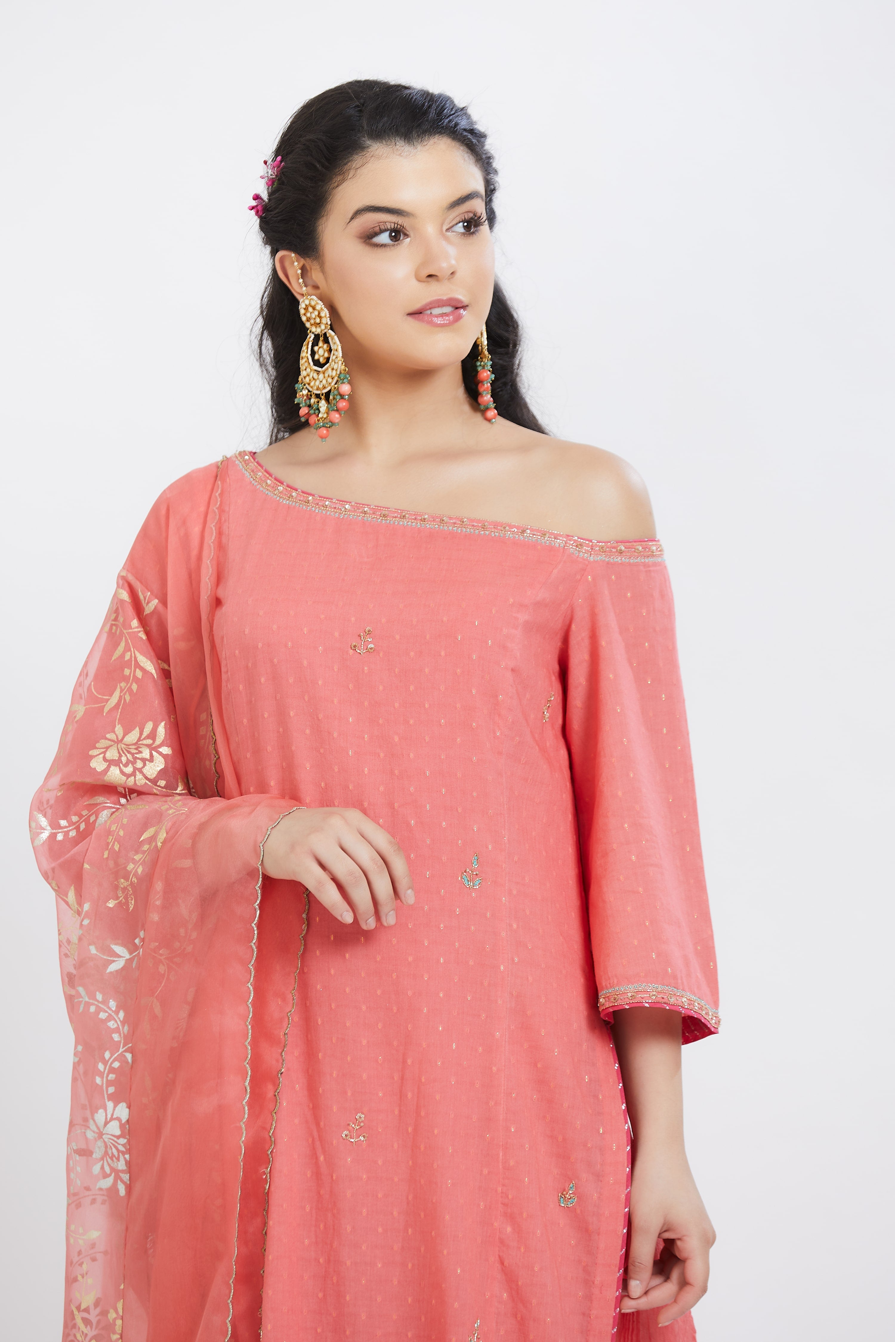 Coral Gota Crinkled Kurta set