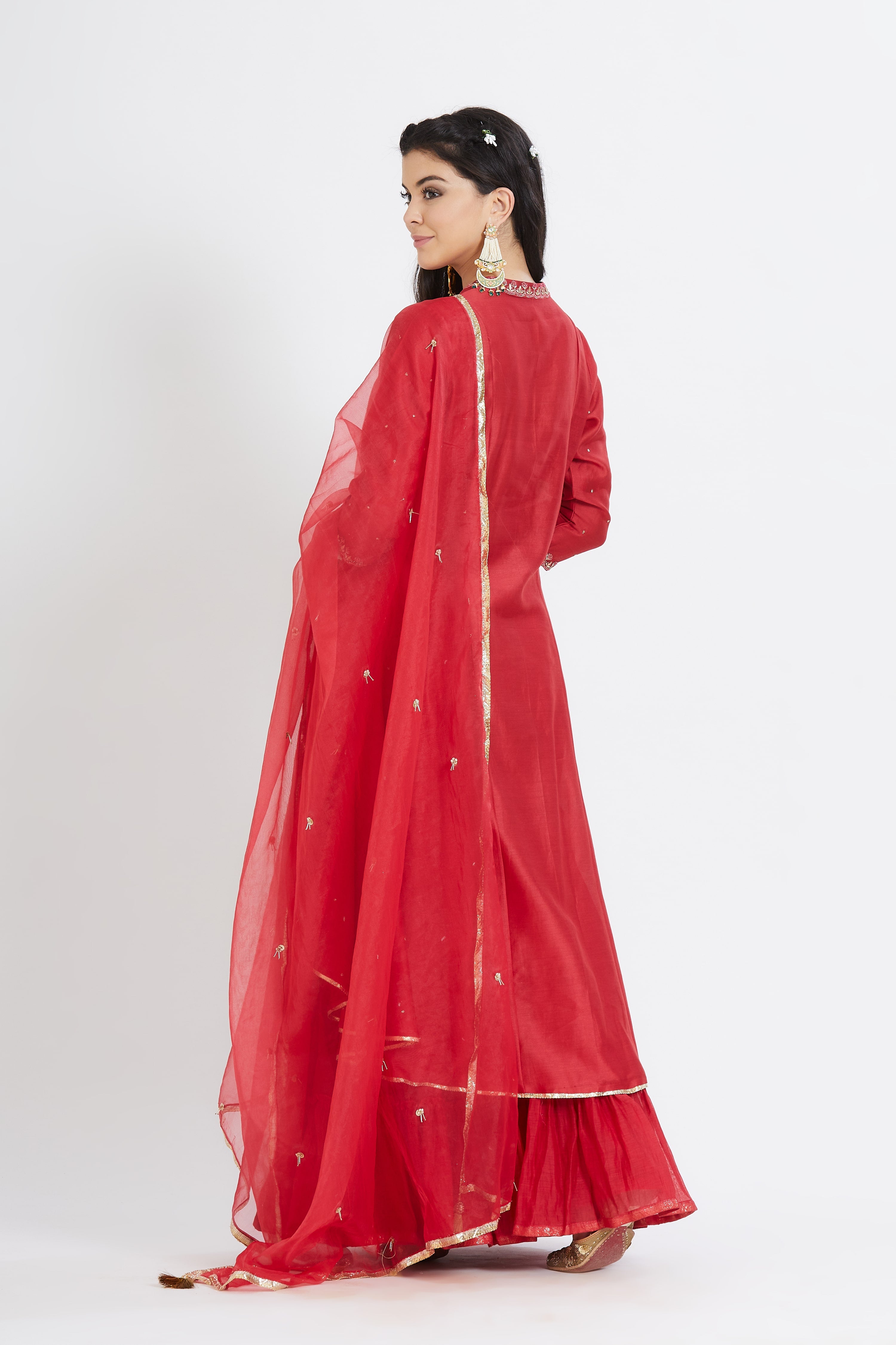 Red Chanderi Beads Sharara Set