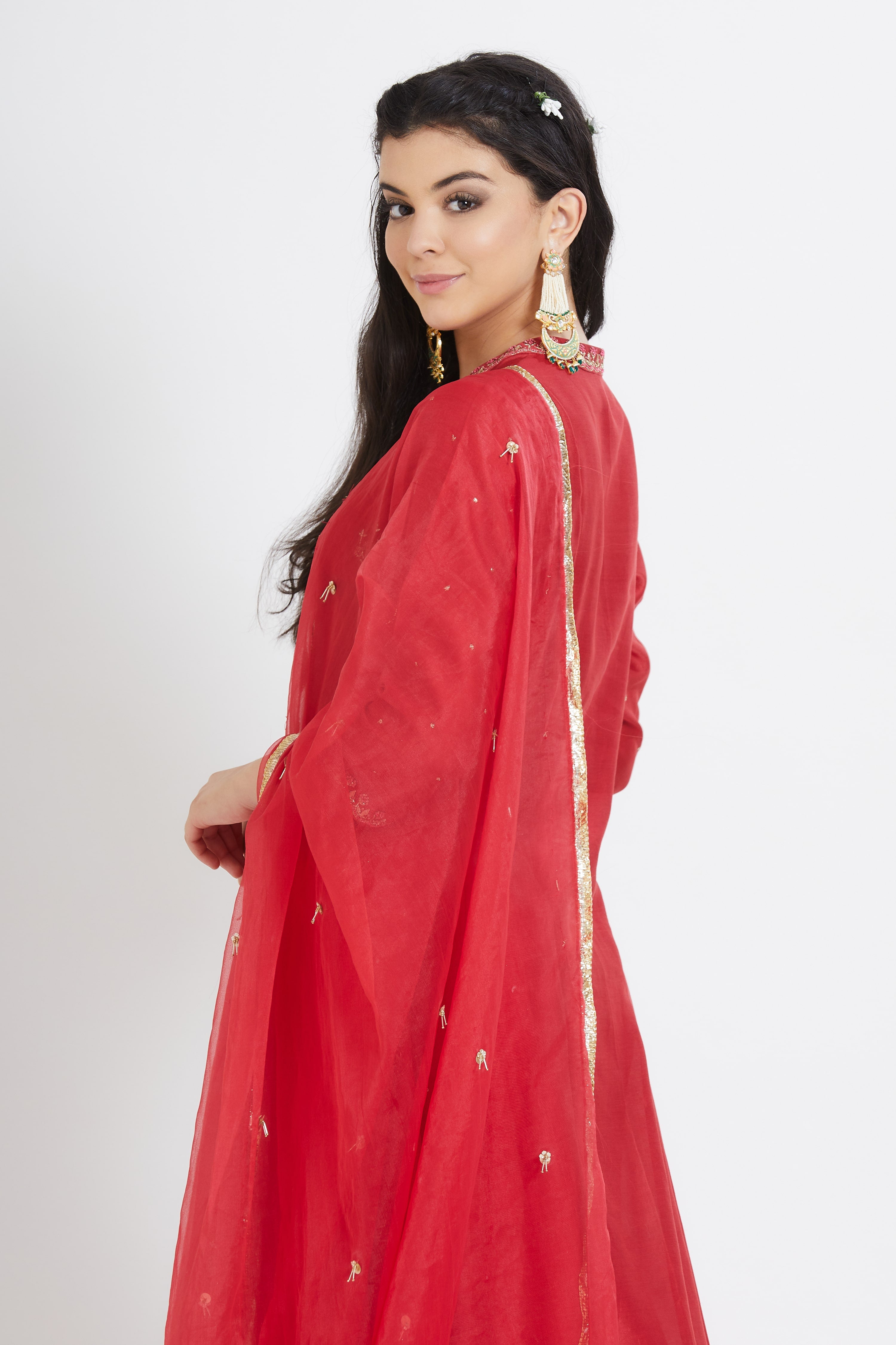 Red Chanderi Beads Sharara Set