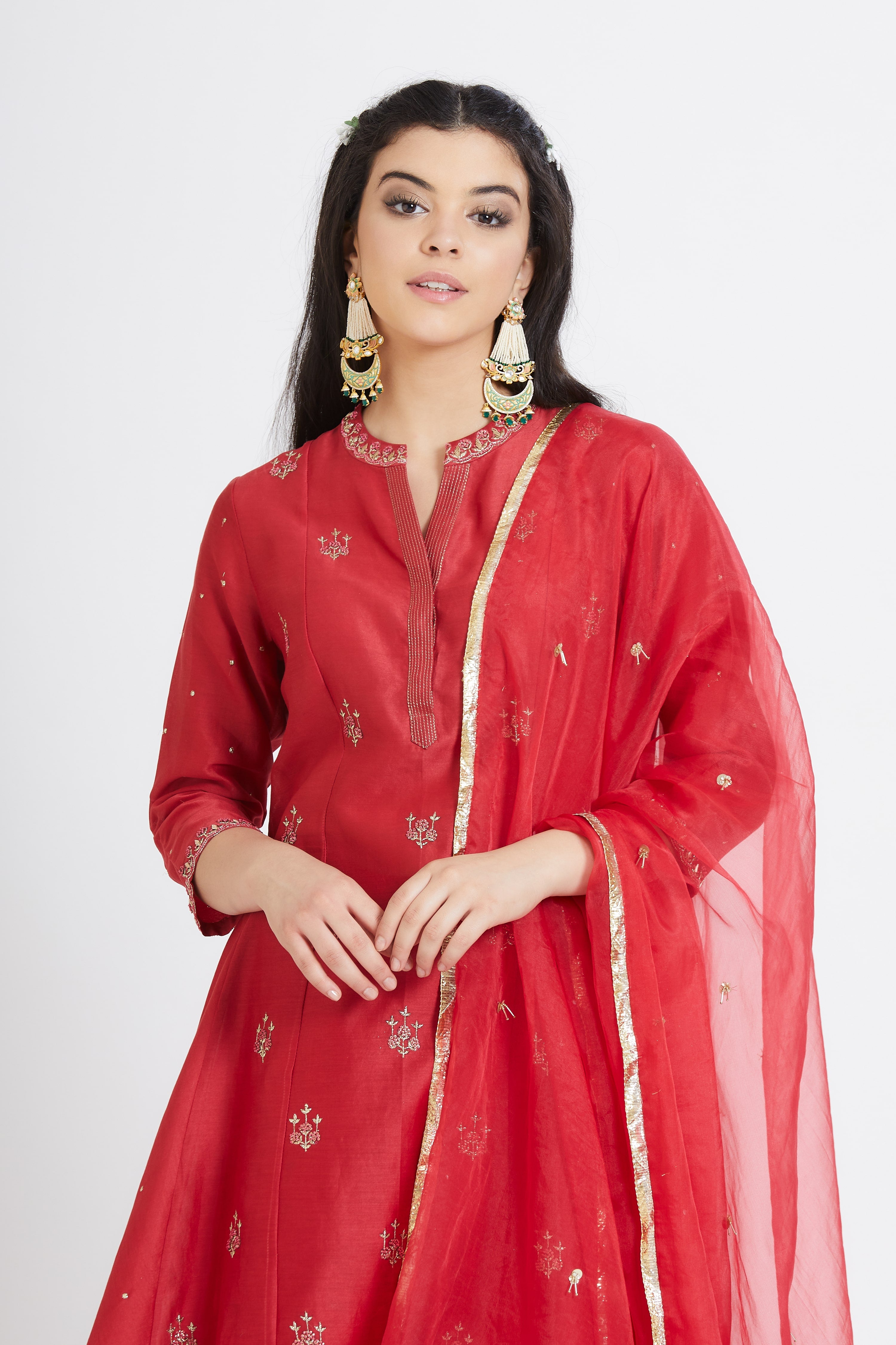 Red Chanderi Beads Sharara Set
