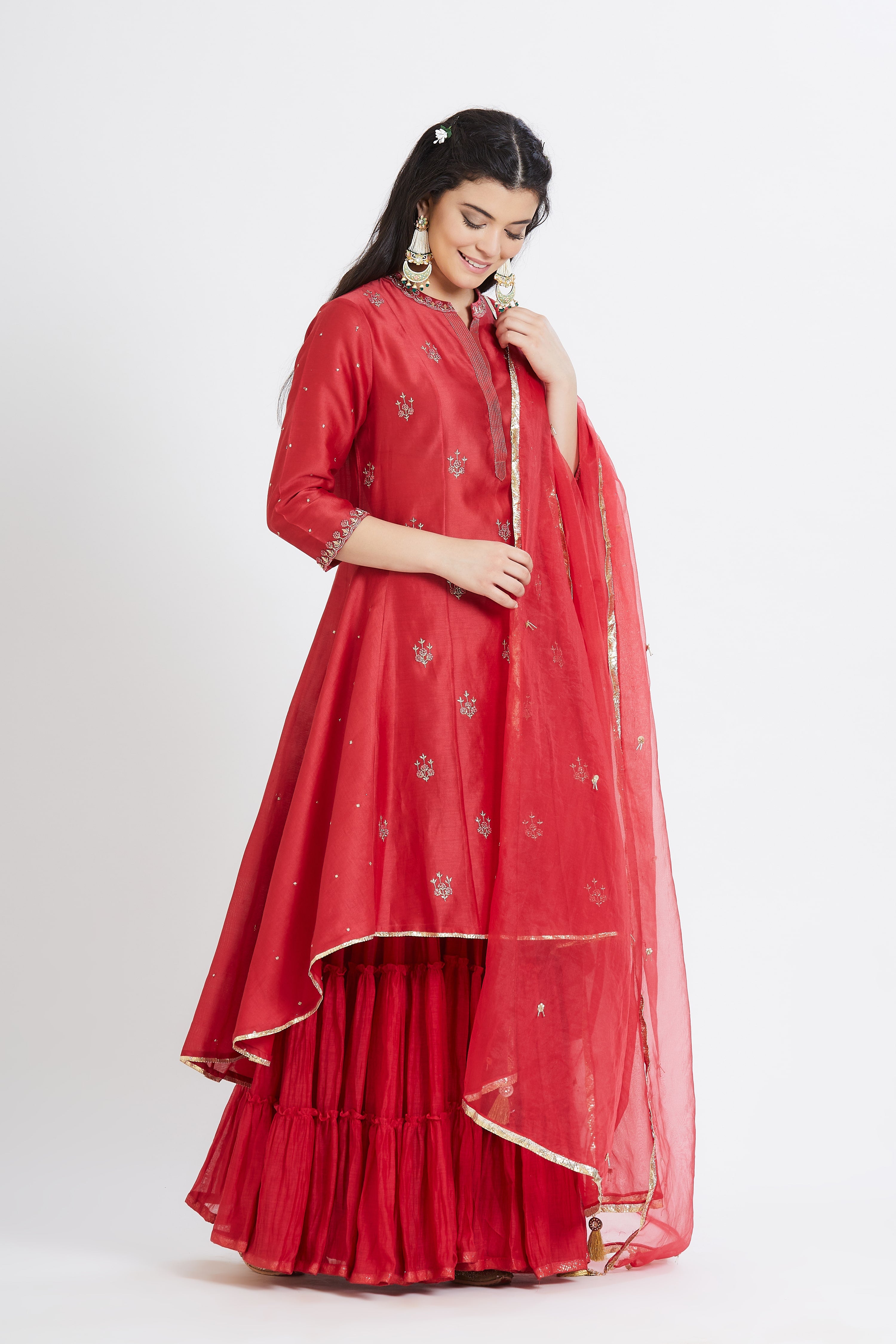 Red Chanderi Beads Sharara Set