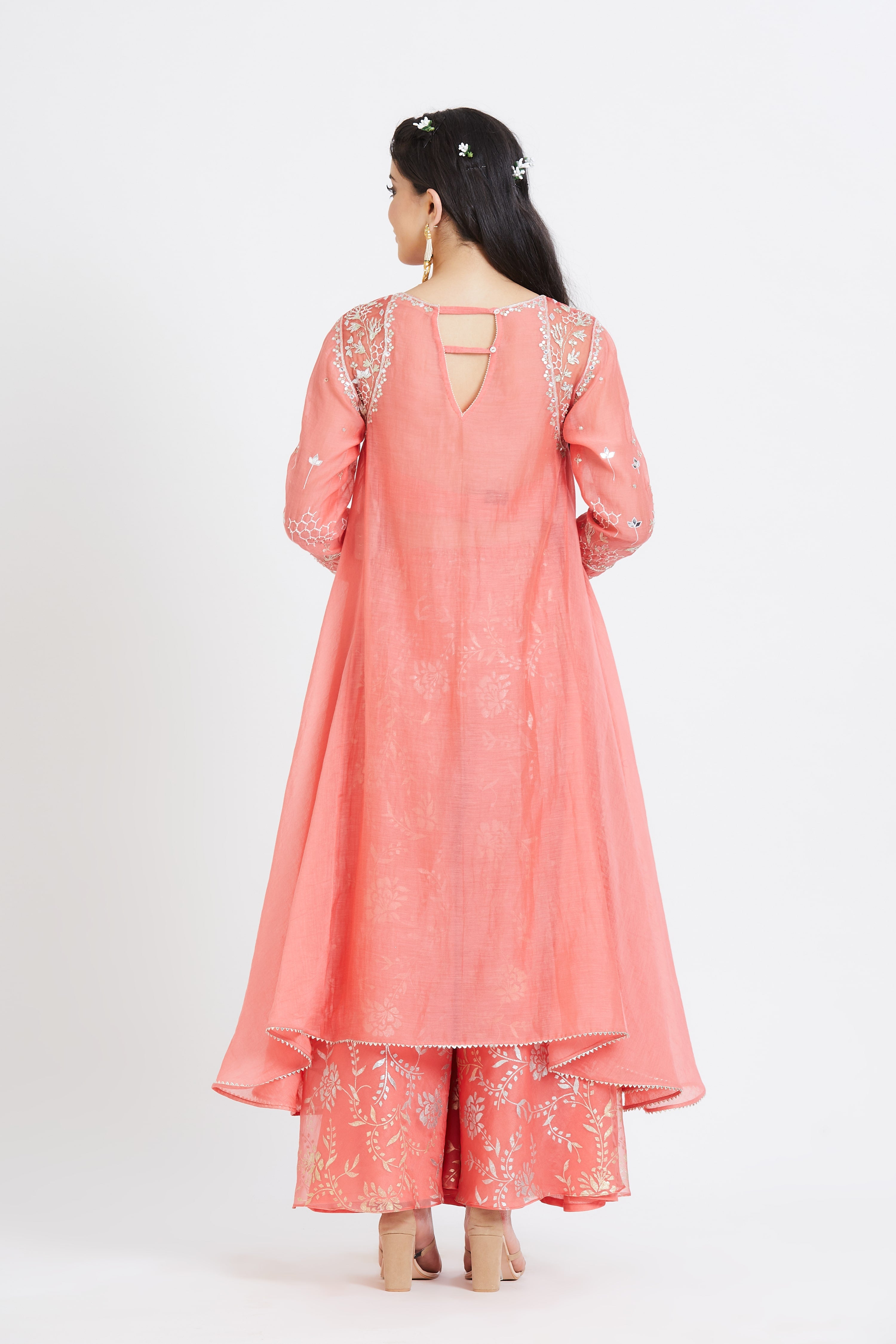 Asymmetric Peach Sharara Set