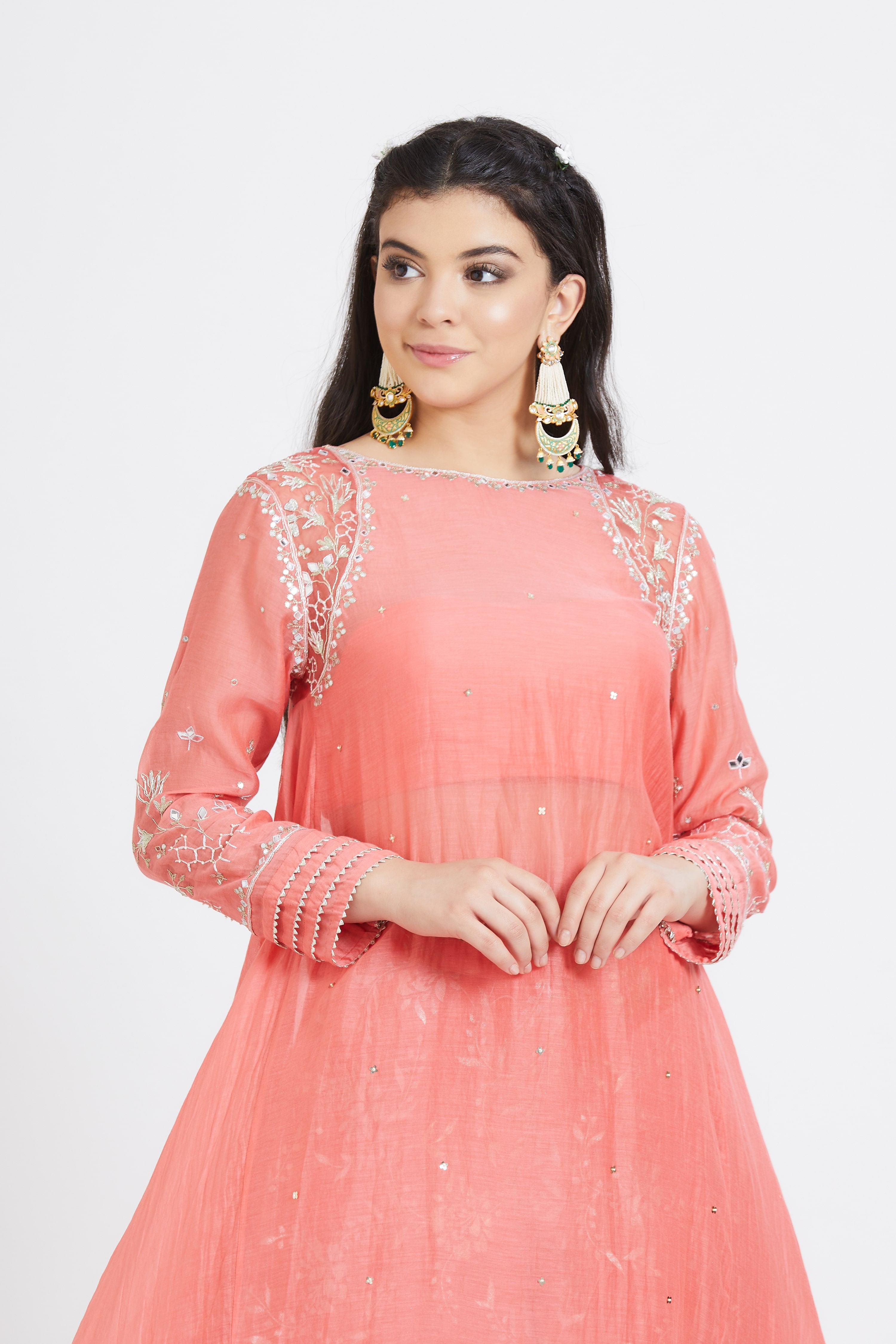 Asymmetric Peach Sharara Set