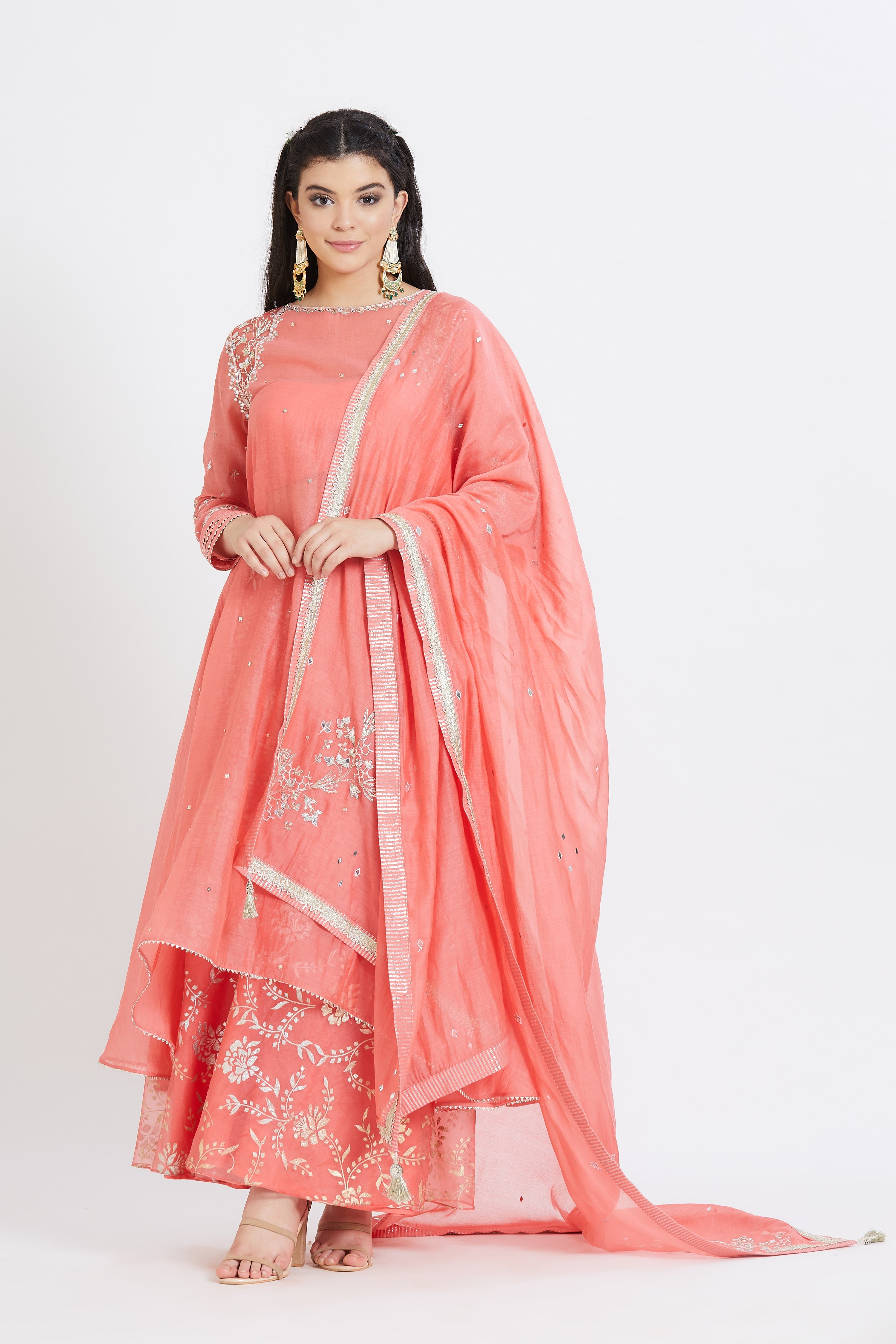 Asymmetric Peach Sharara Set