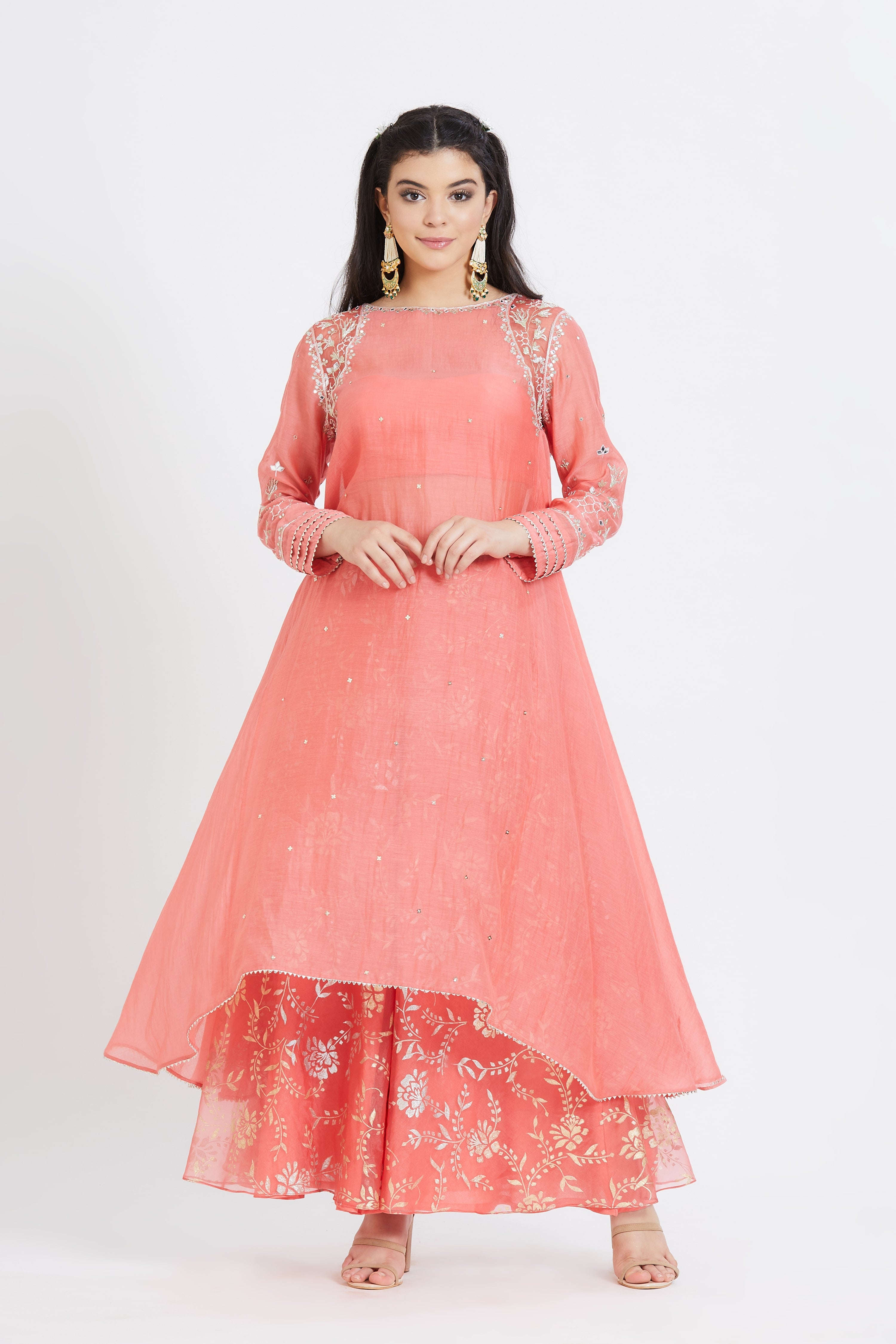 Asymmetric Peach Sharara Set