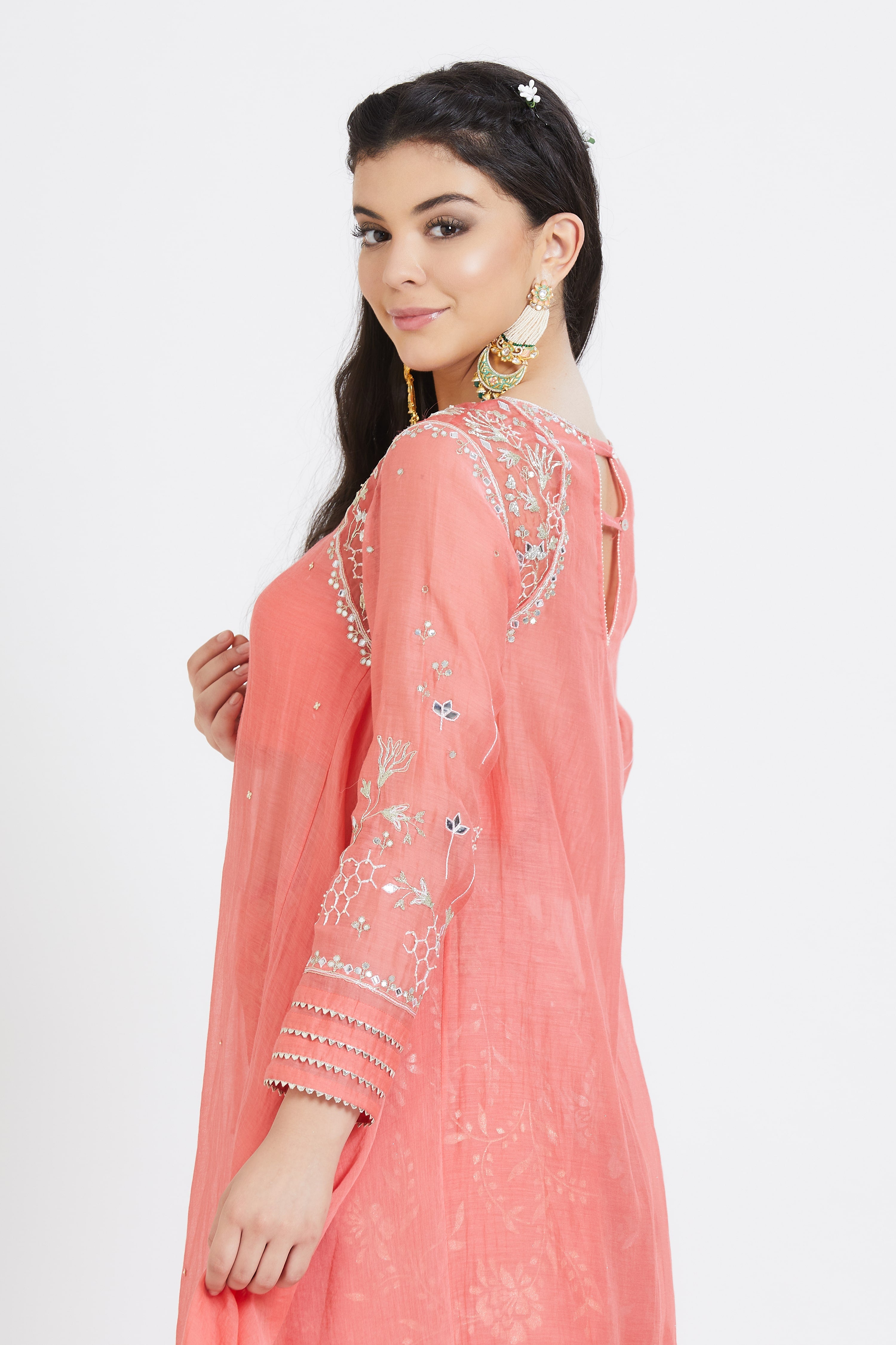 Asymmetric Peach Sharara Set