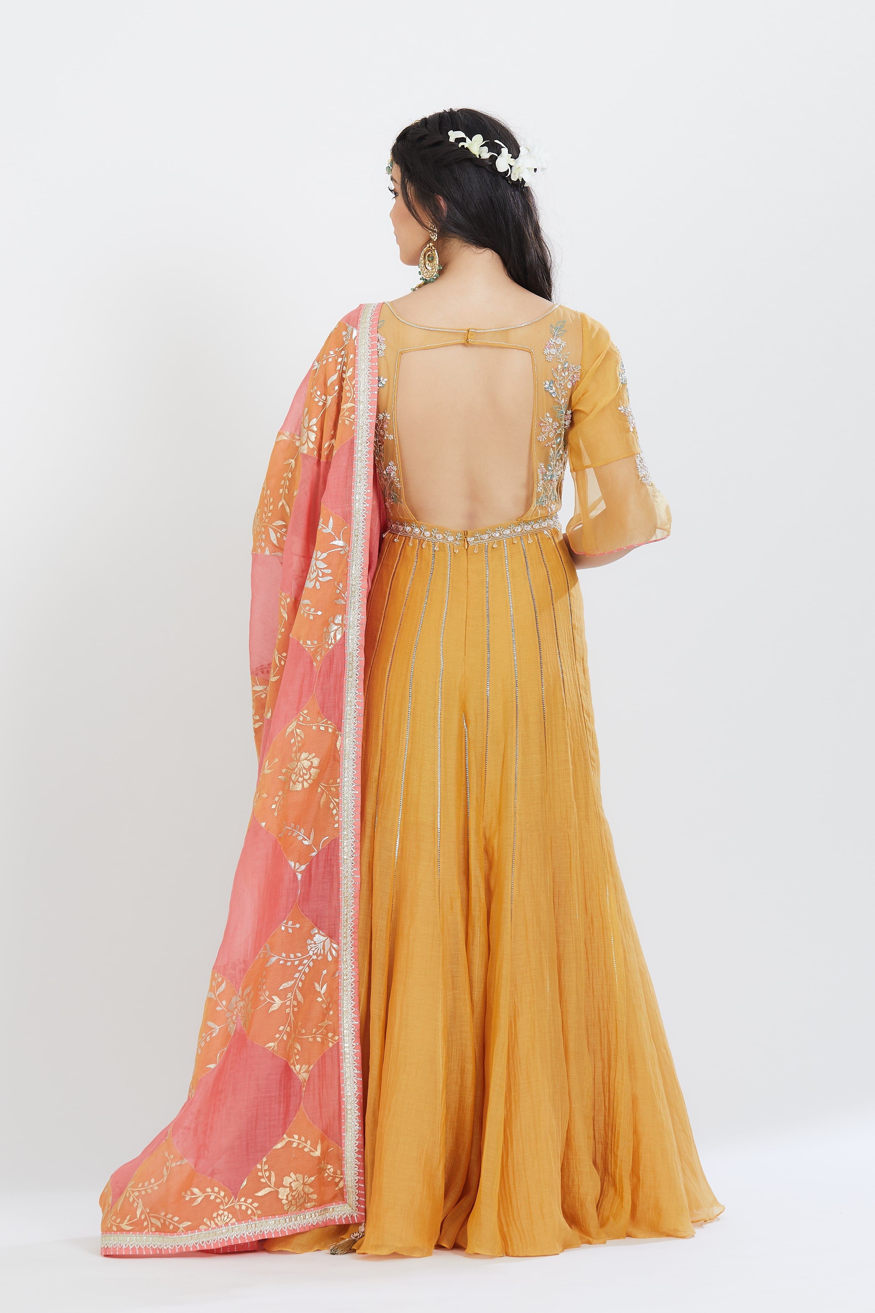 Yellow Applique Anarkali Set