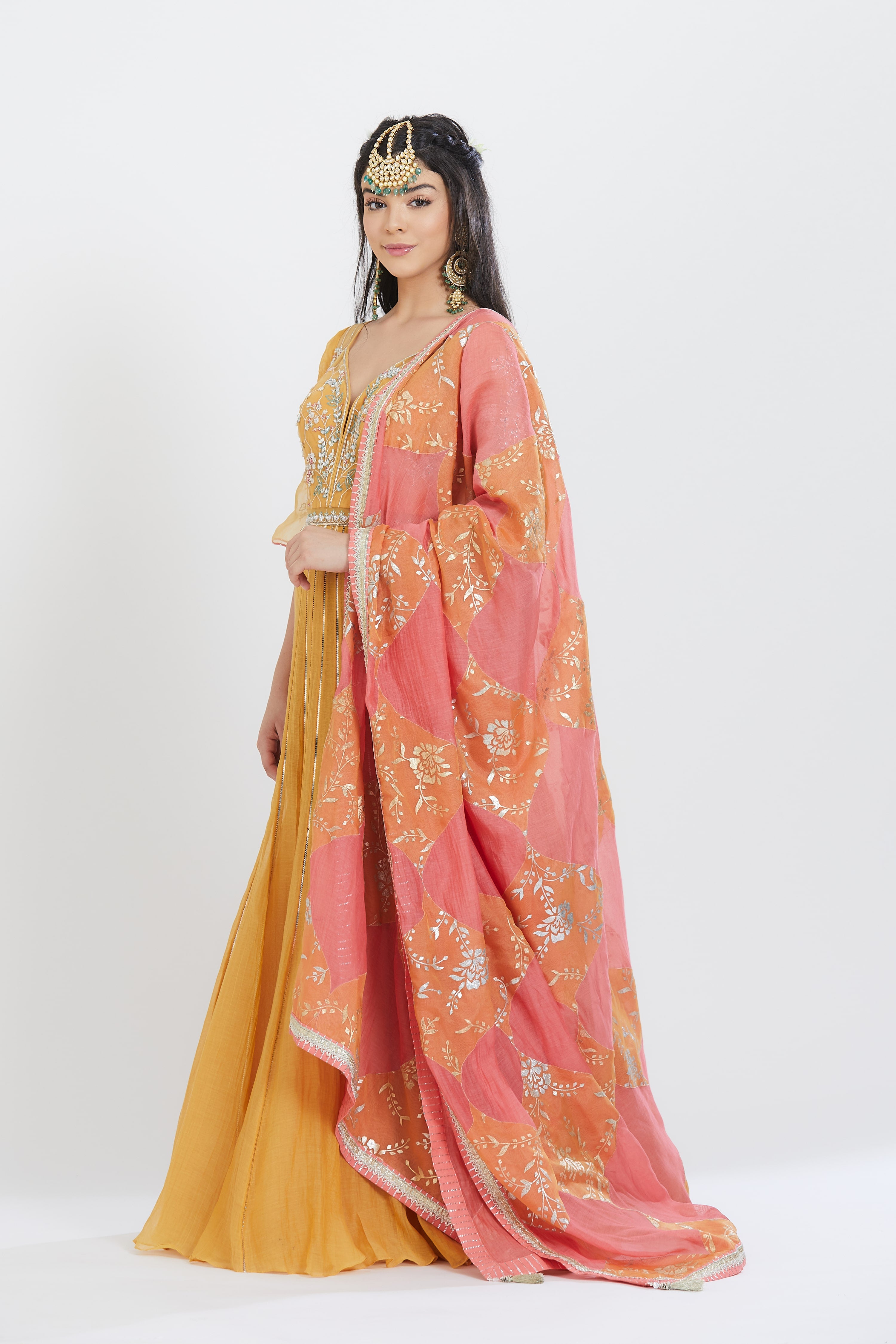 Yellow Applique Anarkali Set