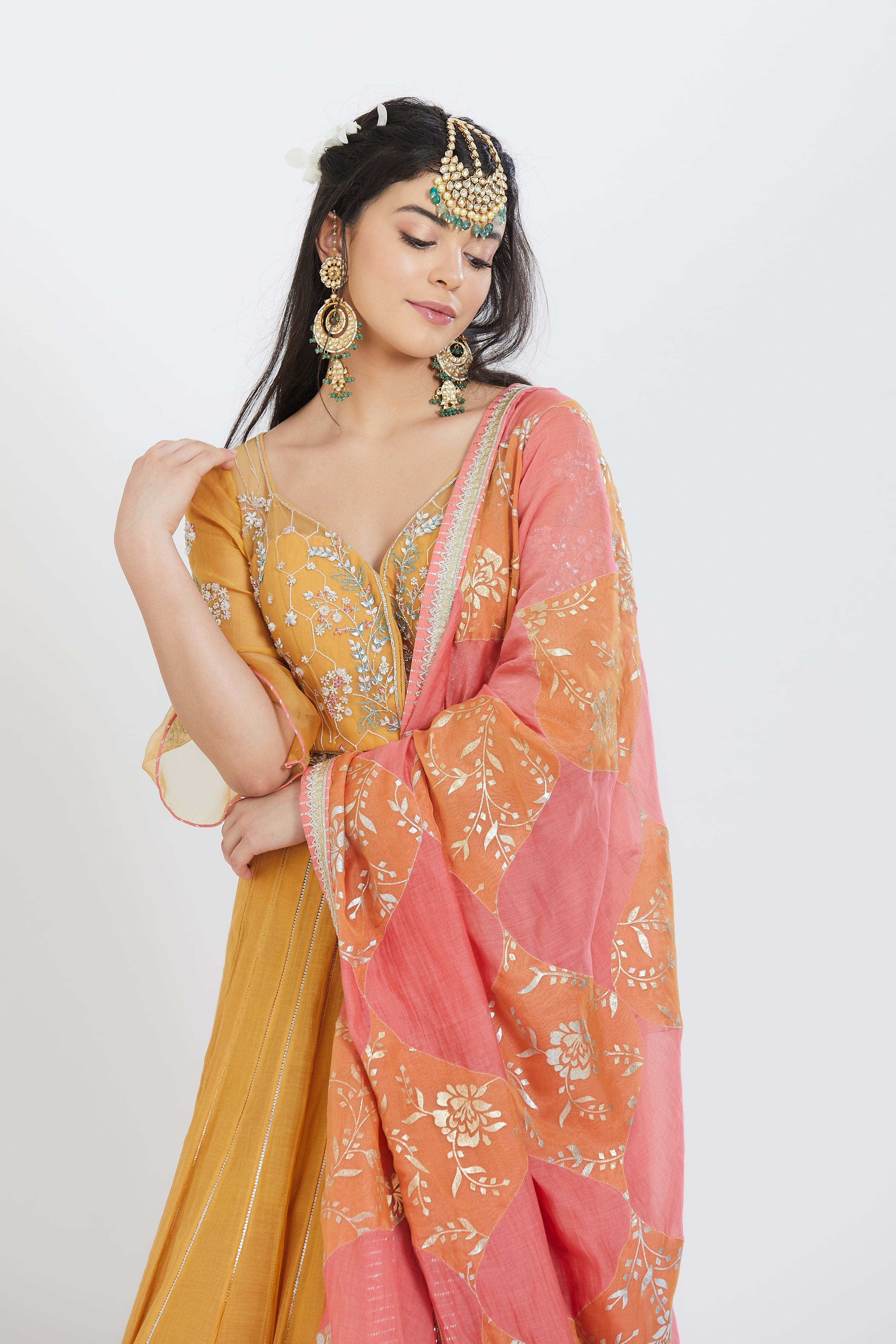 Yellow Applique Anarkali Set