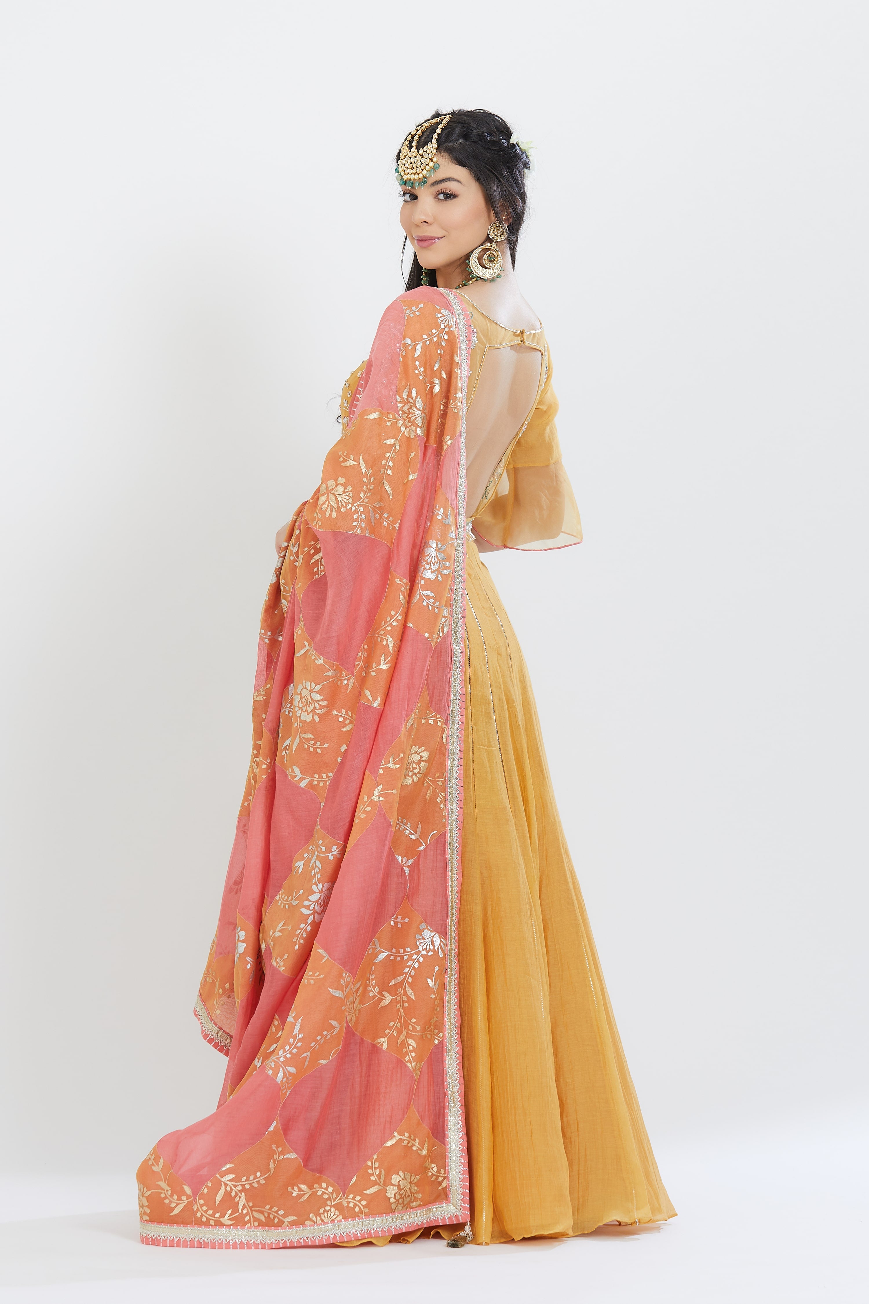 Yellow Applique Anarkali Set