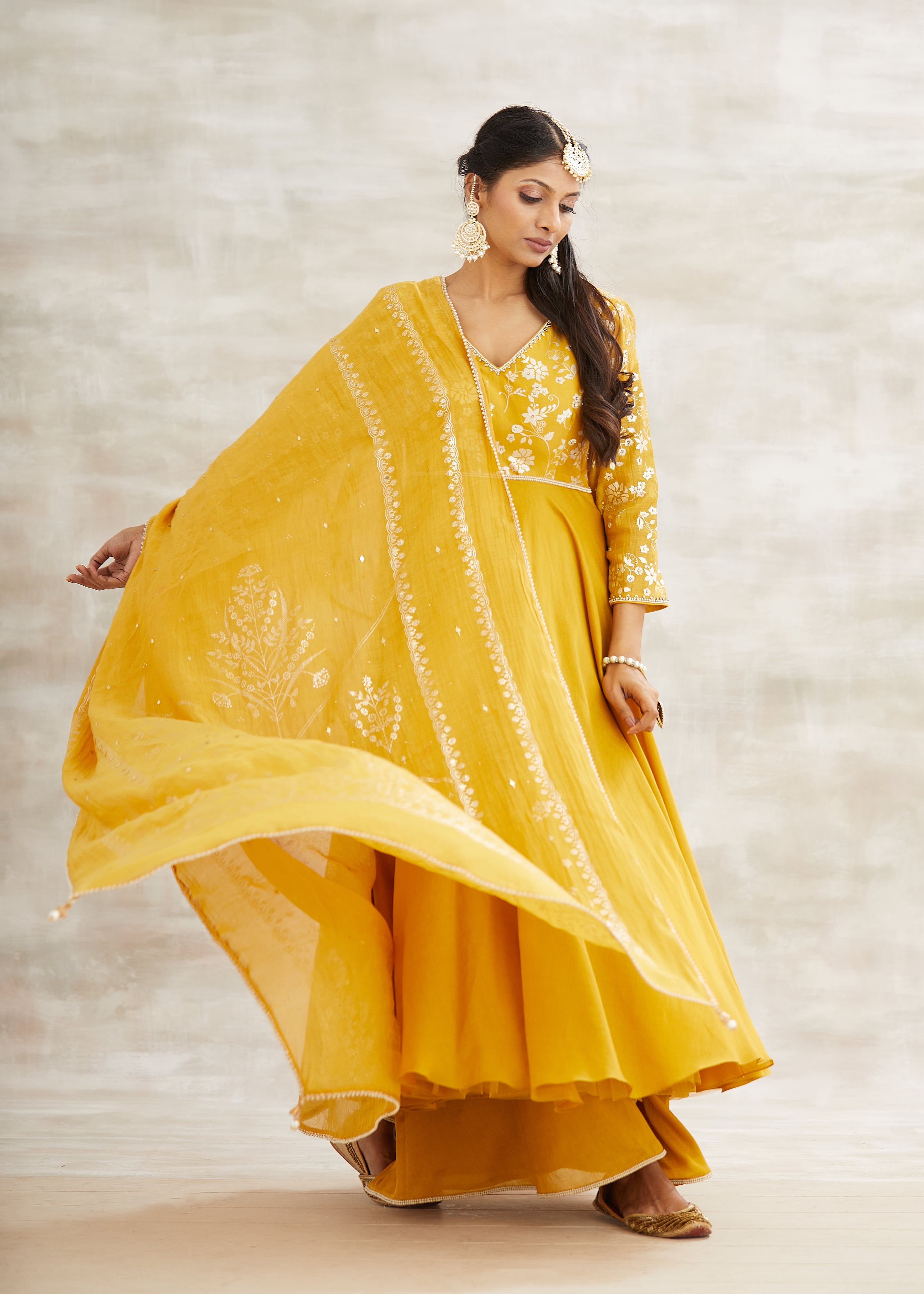 Foil Print Mustard Kalidar Set