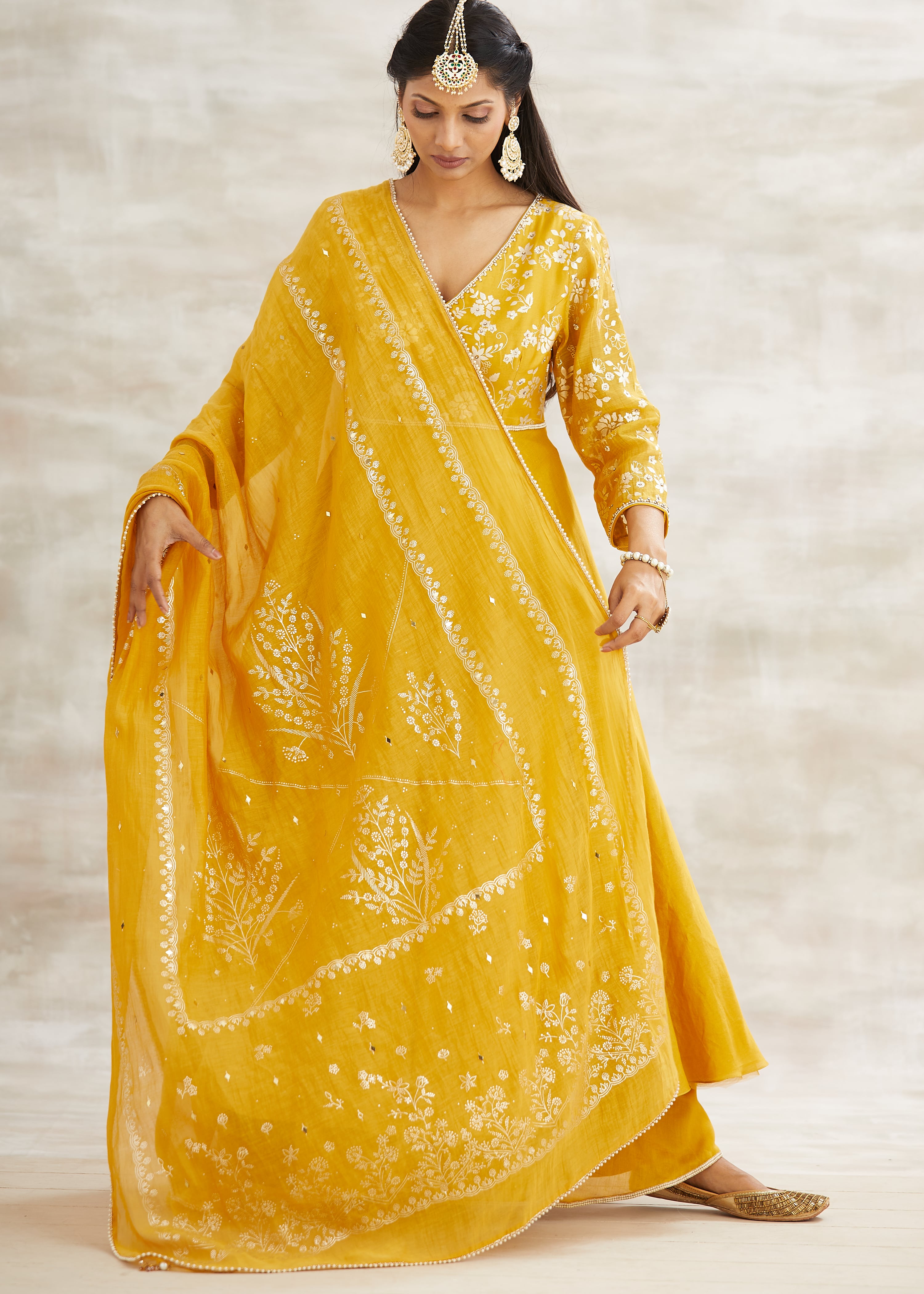 Foil Print Mustard Kalidar Set