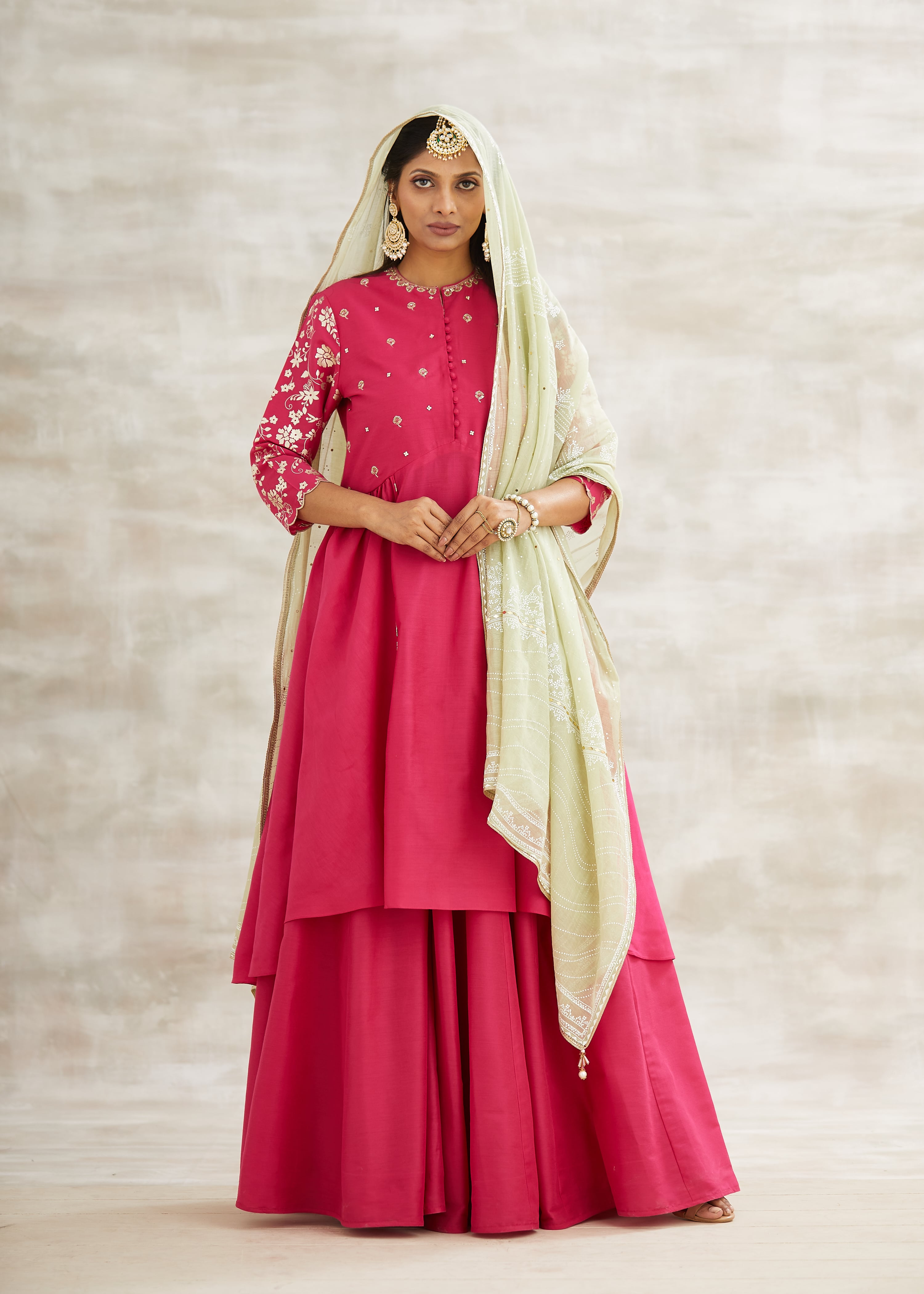 Asymmetric Pink Sharara Set