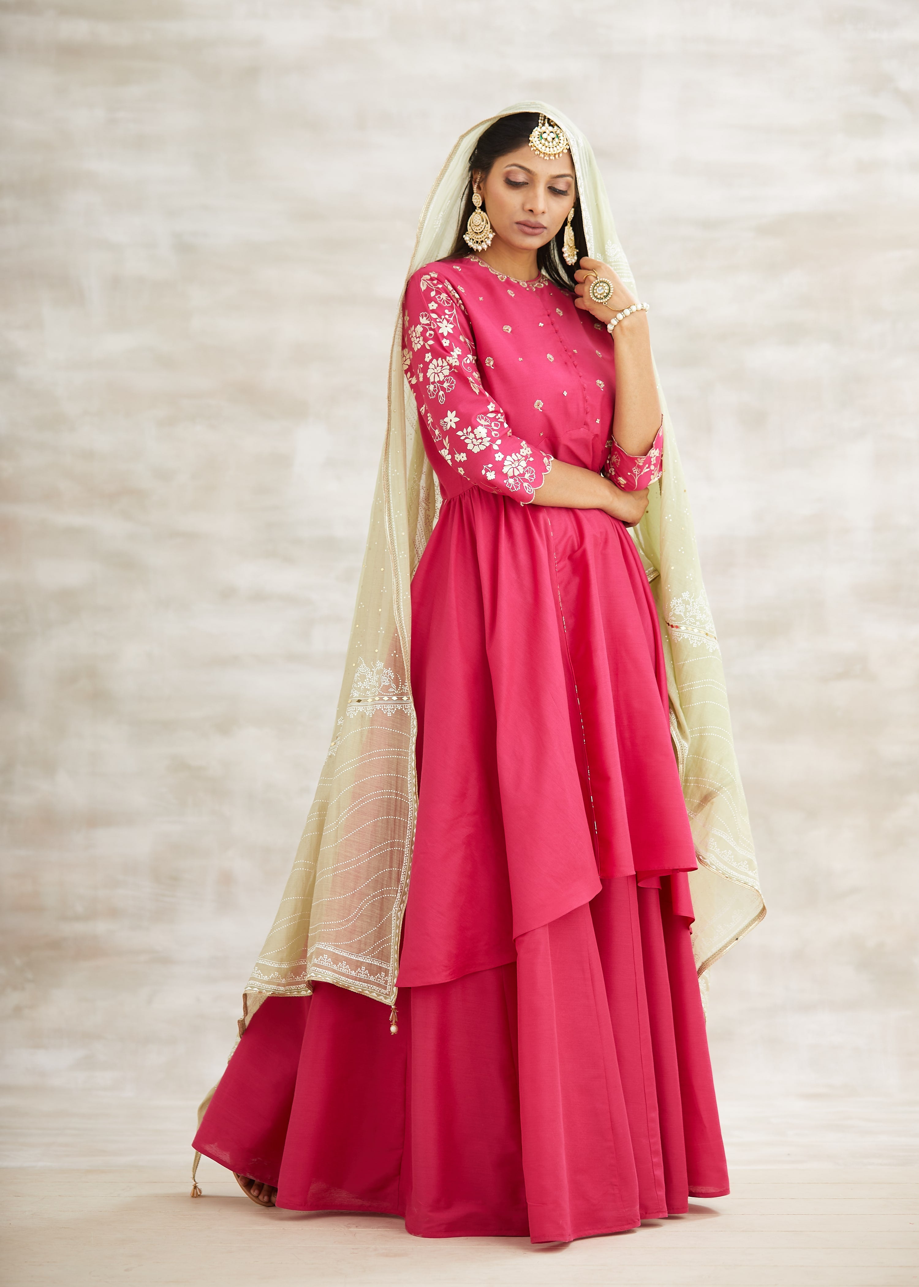 Asymmetric Pink Sharara Set