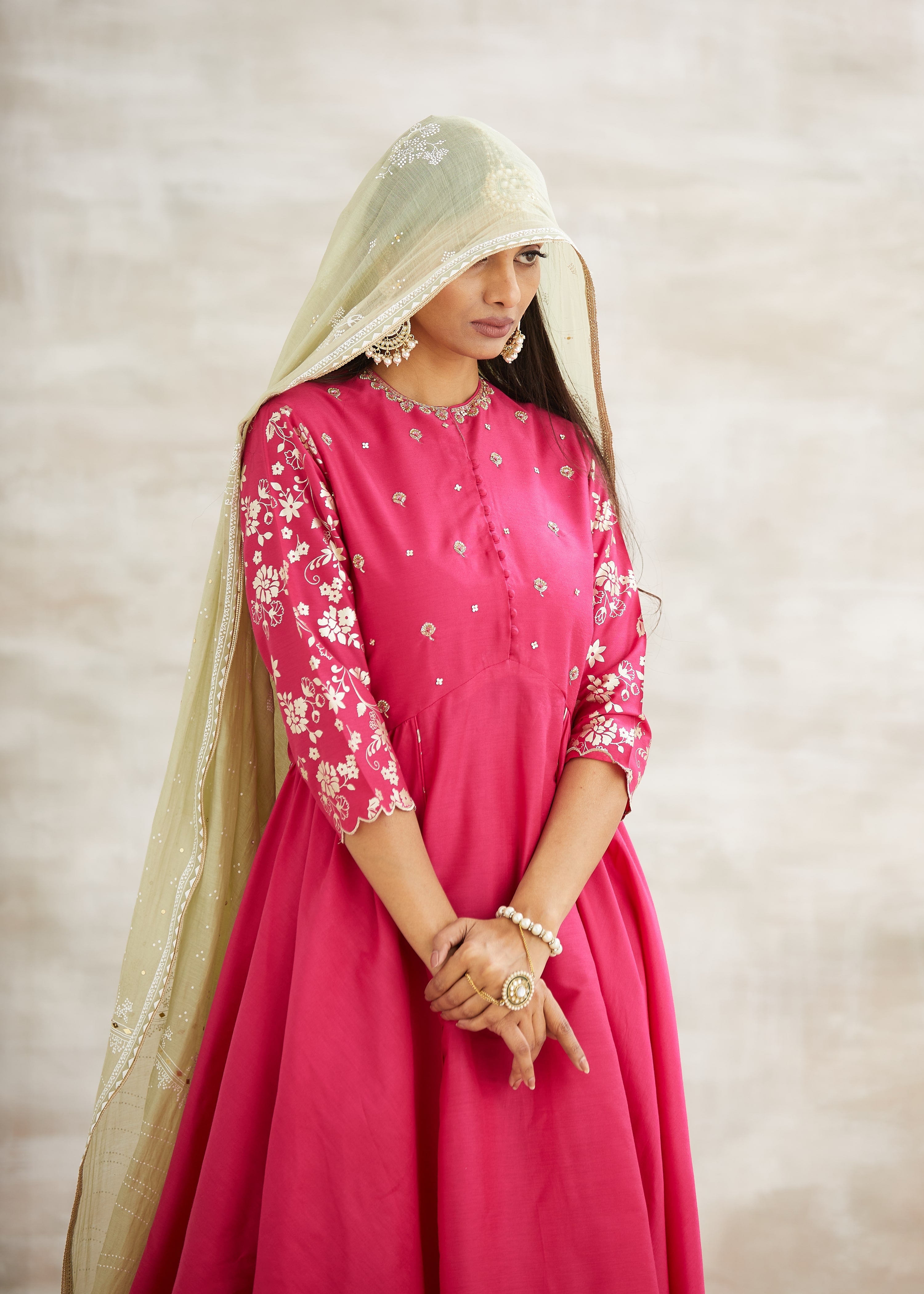 Asymmetric Pink Sharara Set