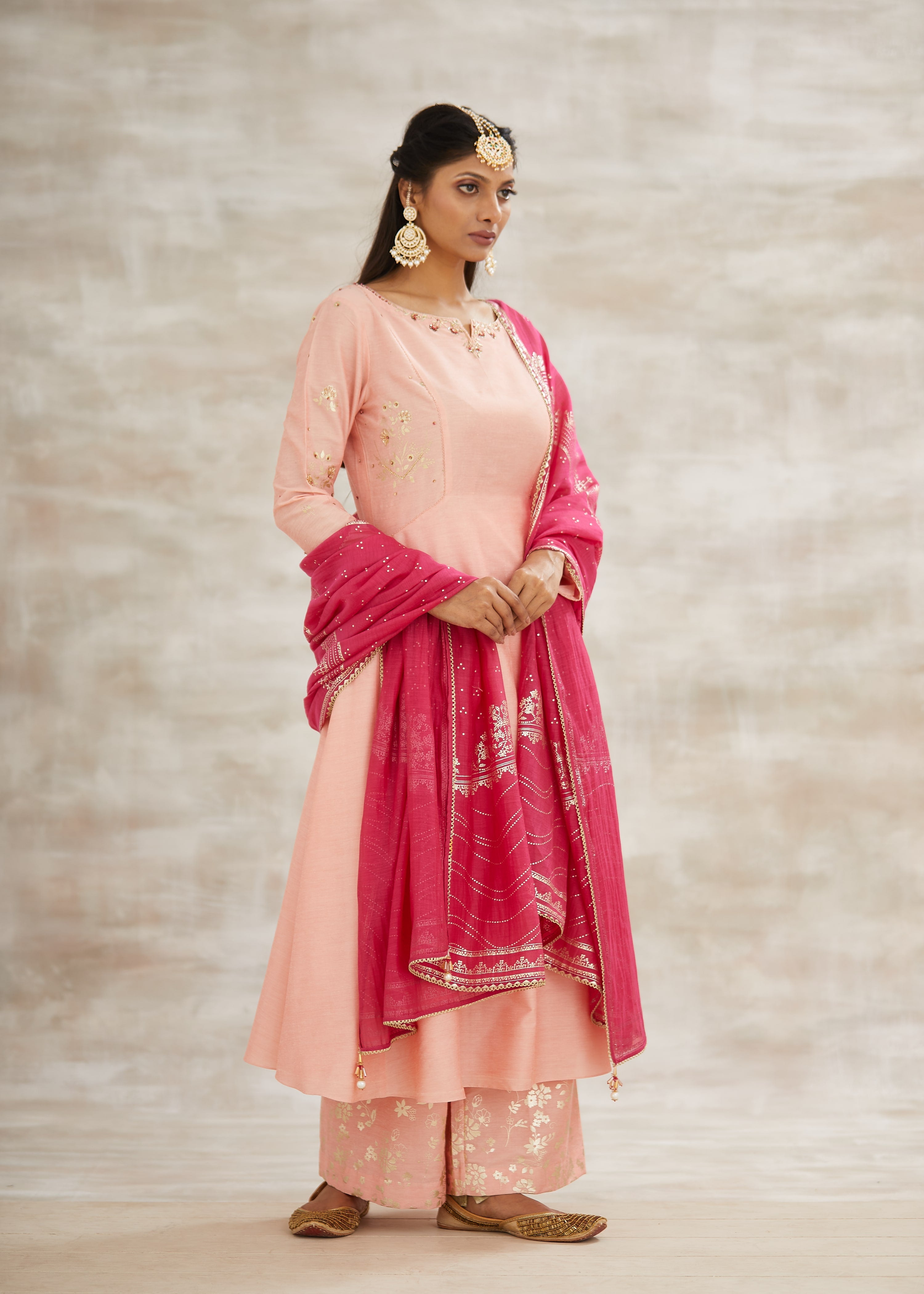 Peach Chanderi Sequins Kurta Set