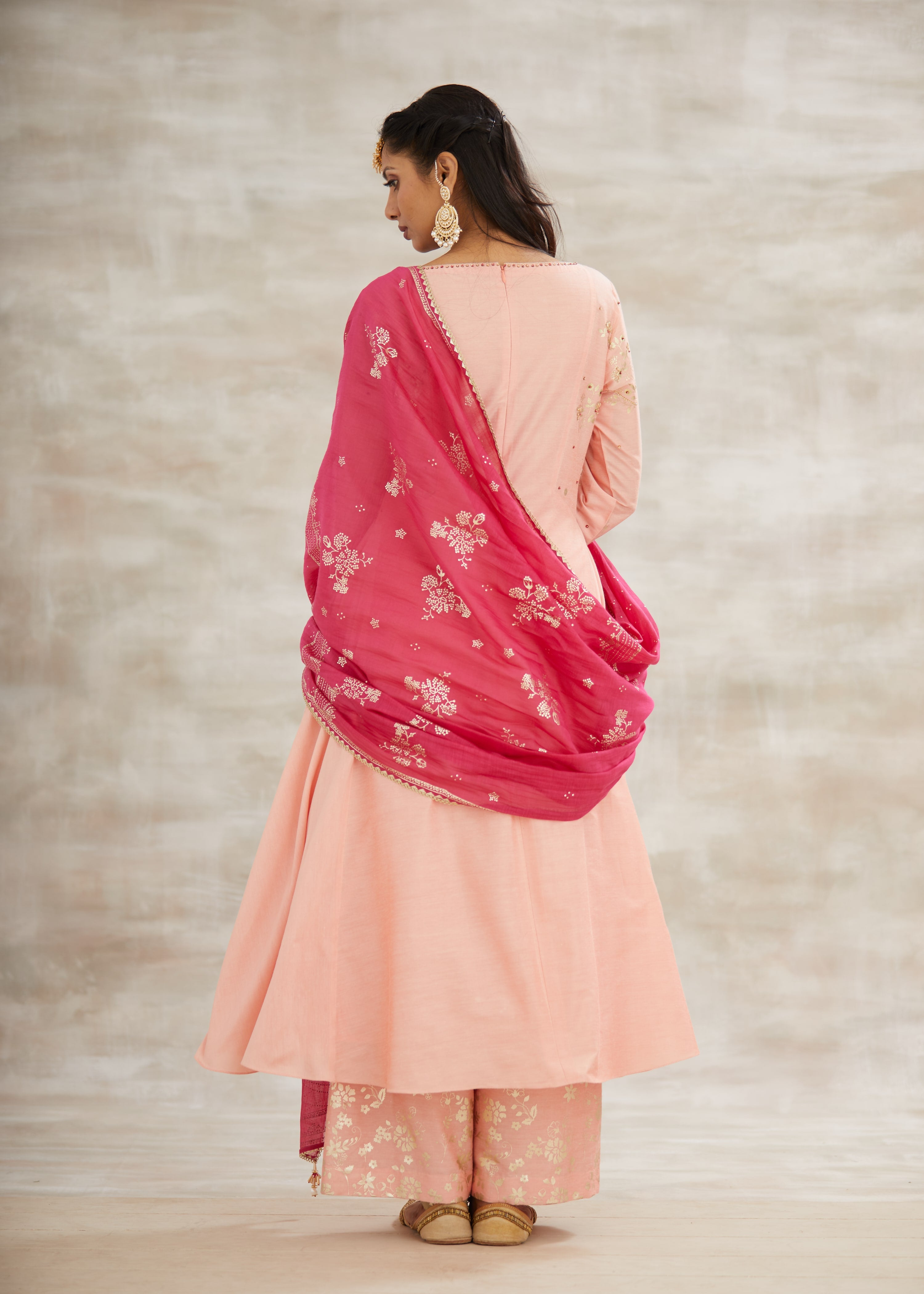 Peach Chanderi Sequins Kurta Set