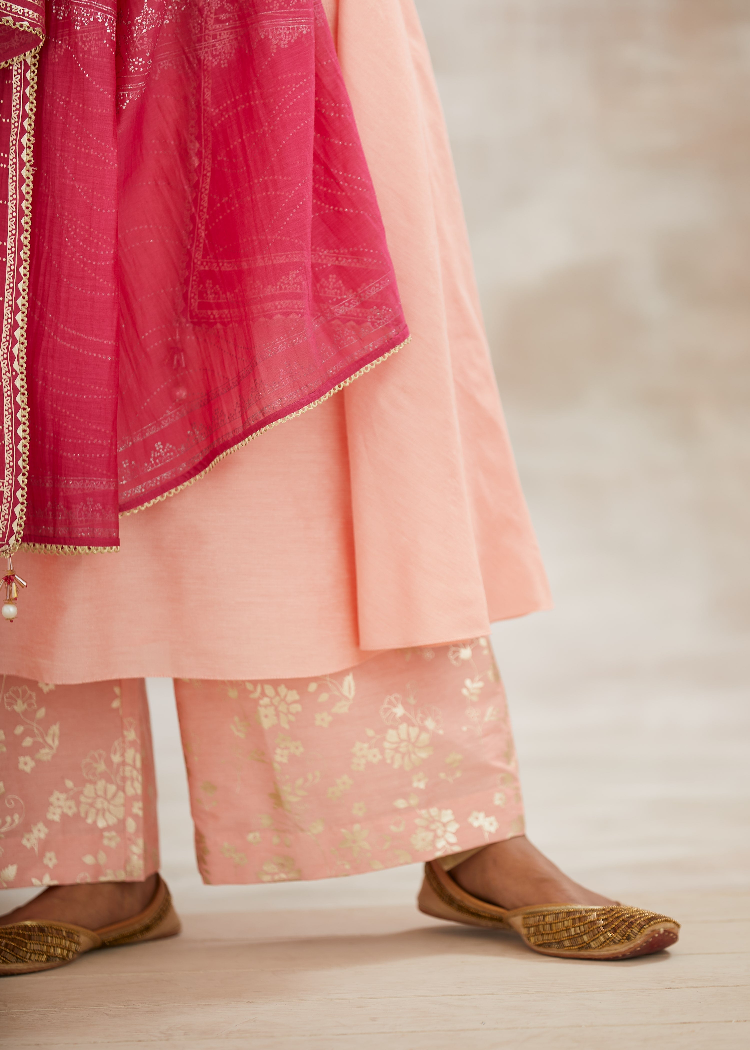 Peach Chanderi Sequins Kurta Set