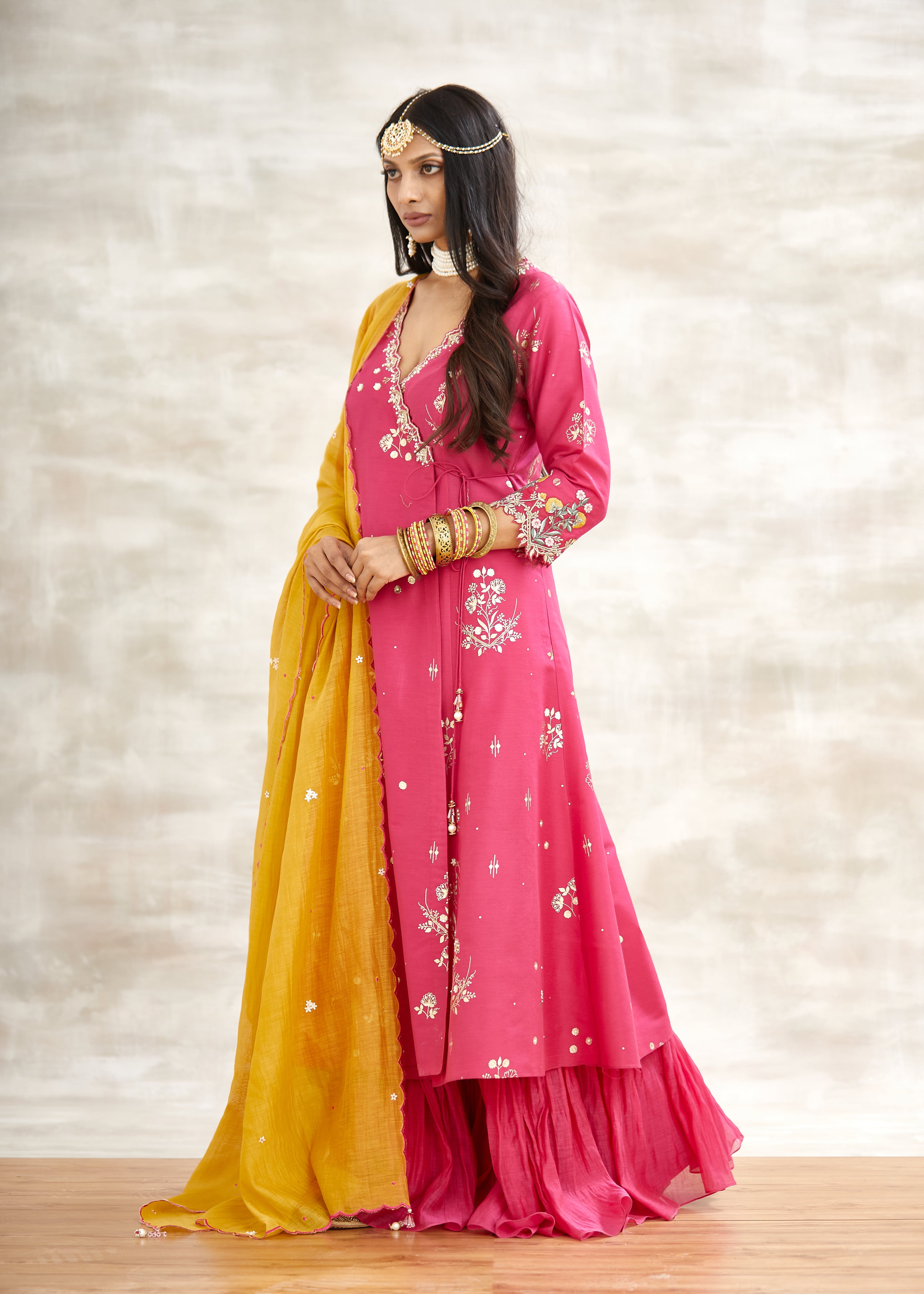 Pink Embroidered Angrakha Set