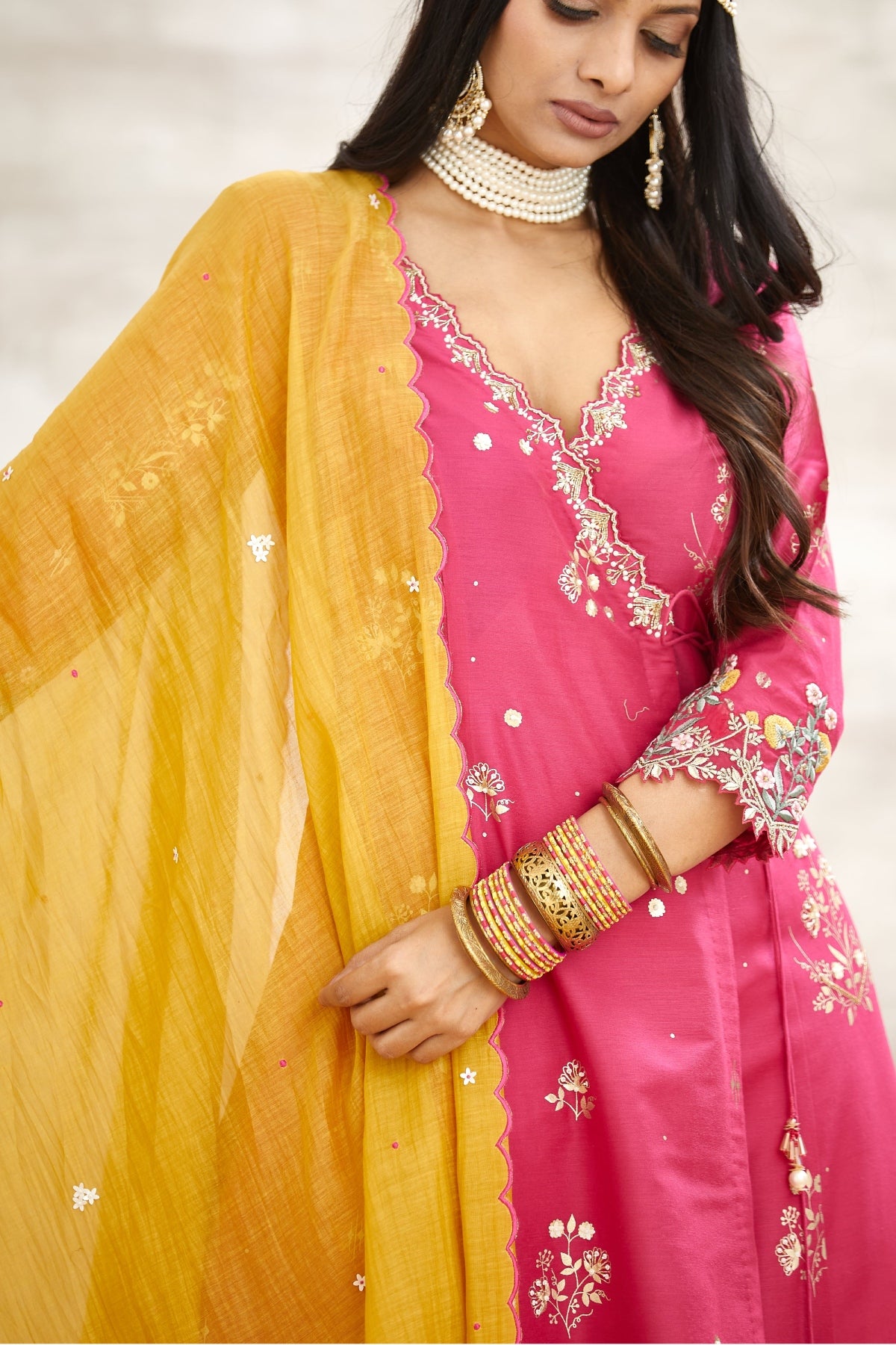 Pink Embroidered Angrakha Set