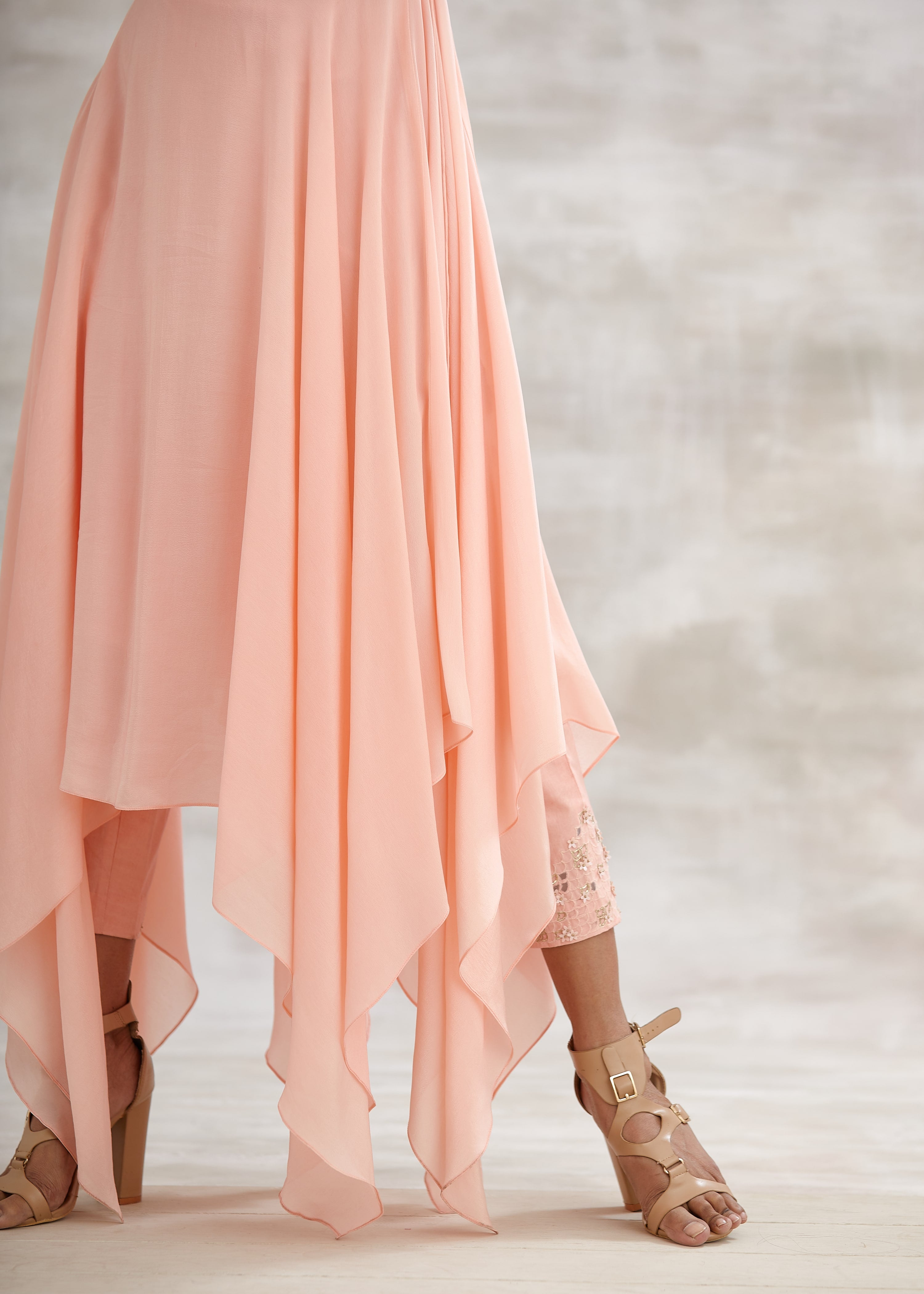 Peach Foil Printed Tunic Set