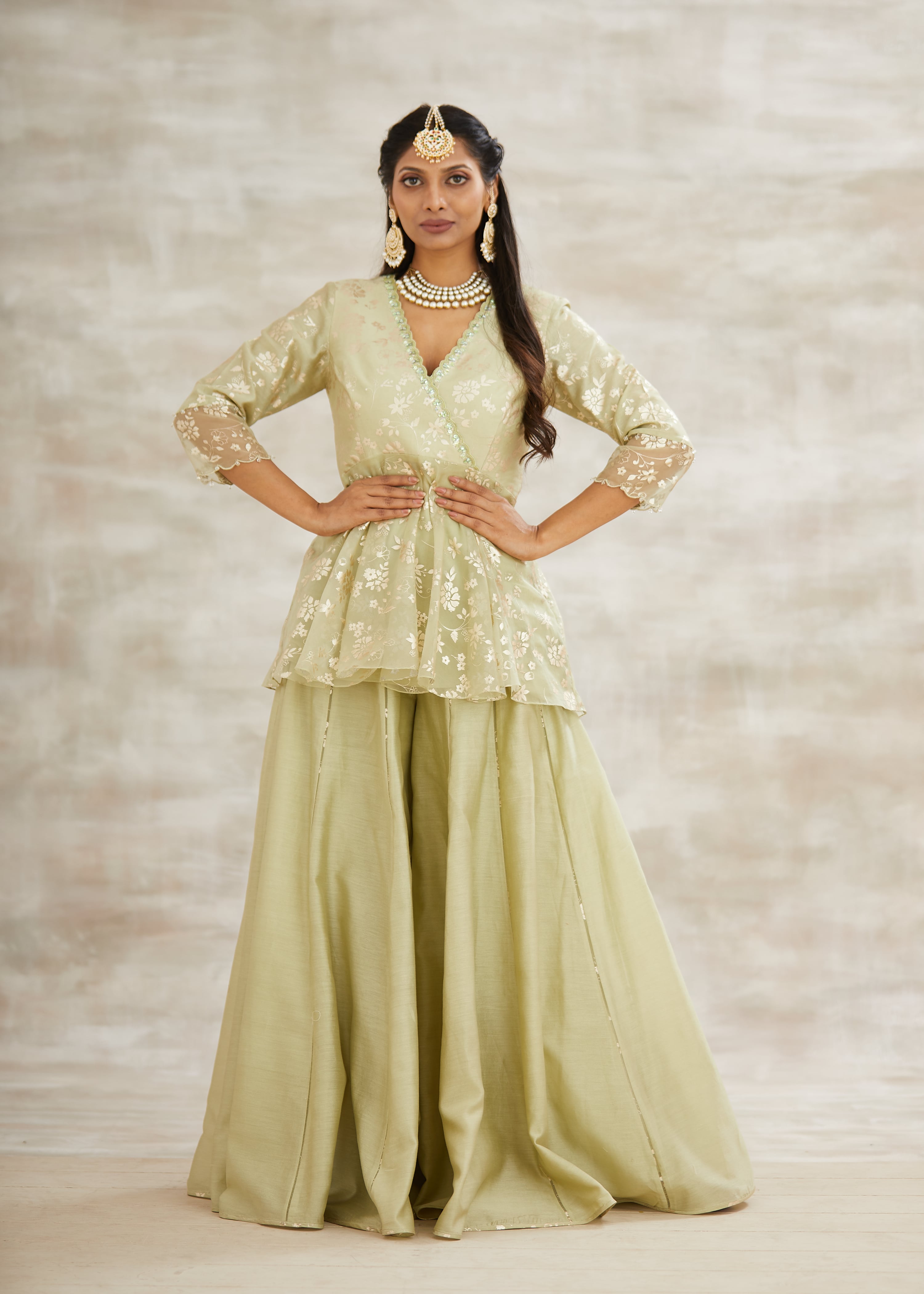 Jade Foil Printed Sharara Set