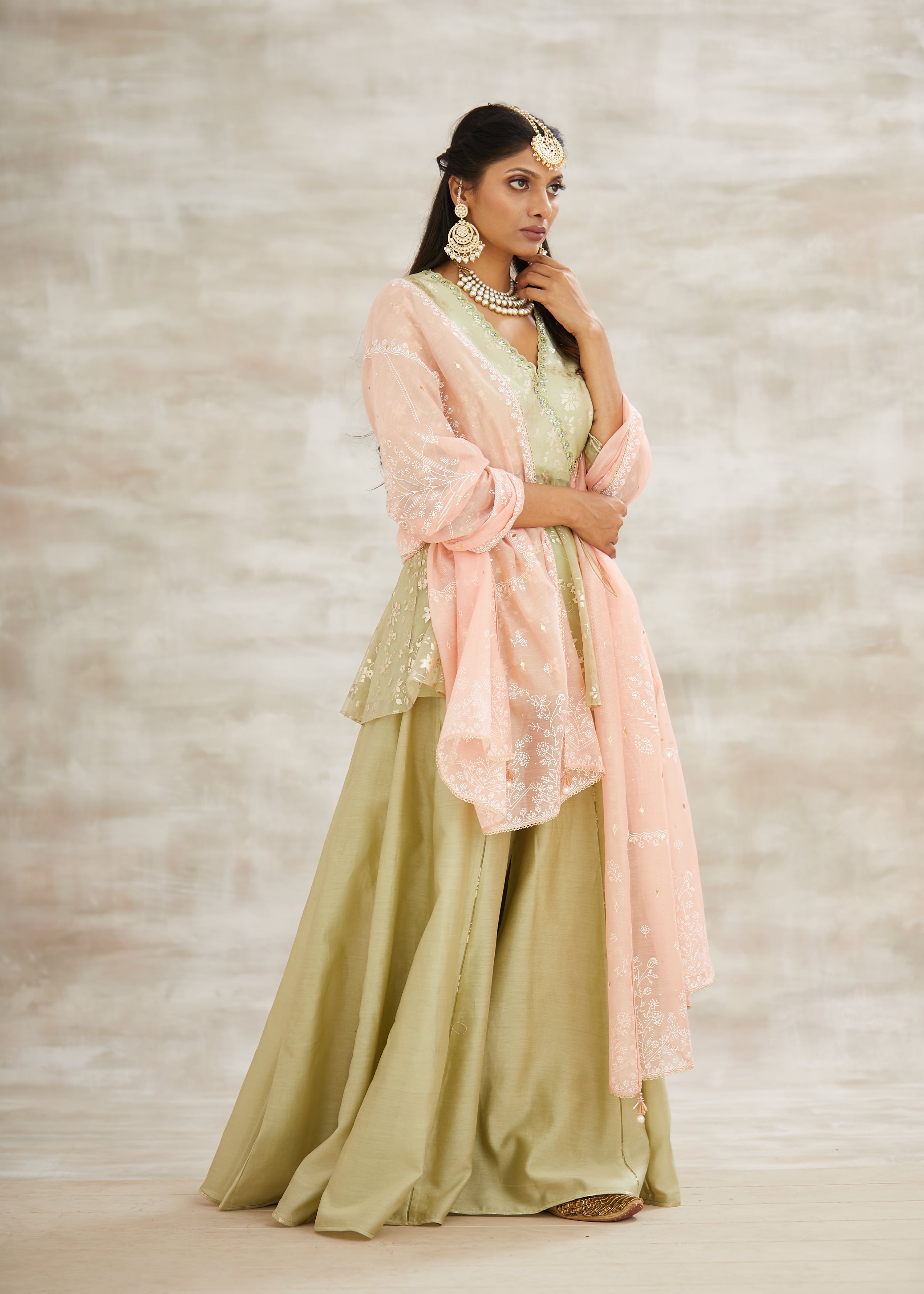 Jade Foil Printed Sharara Set