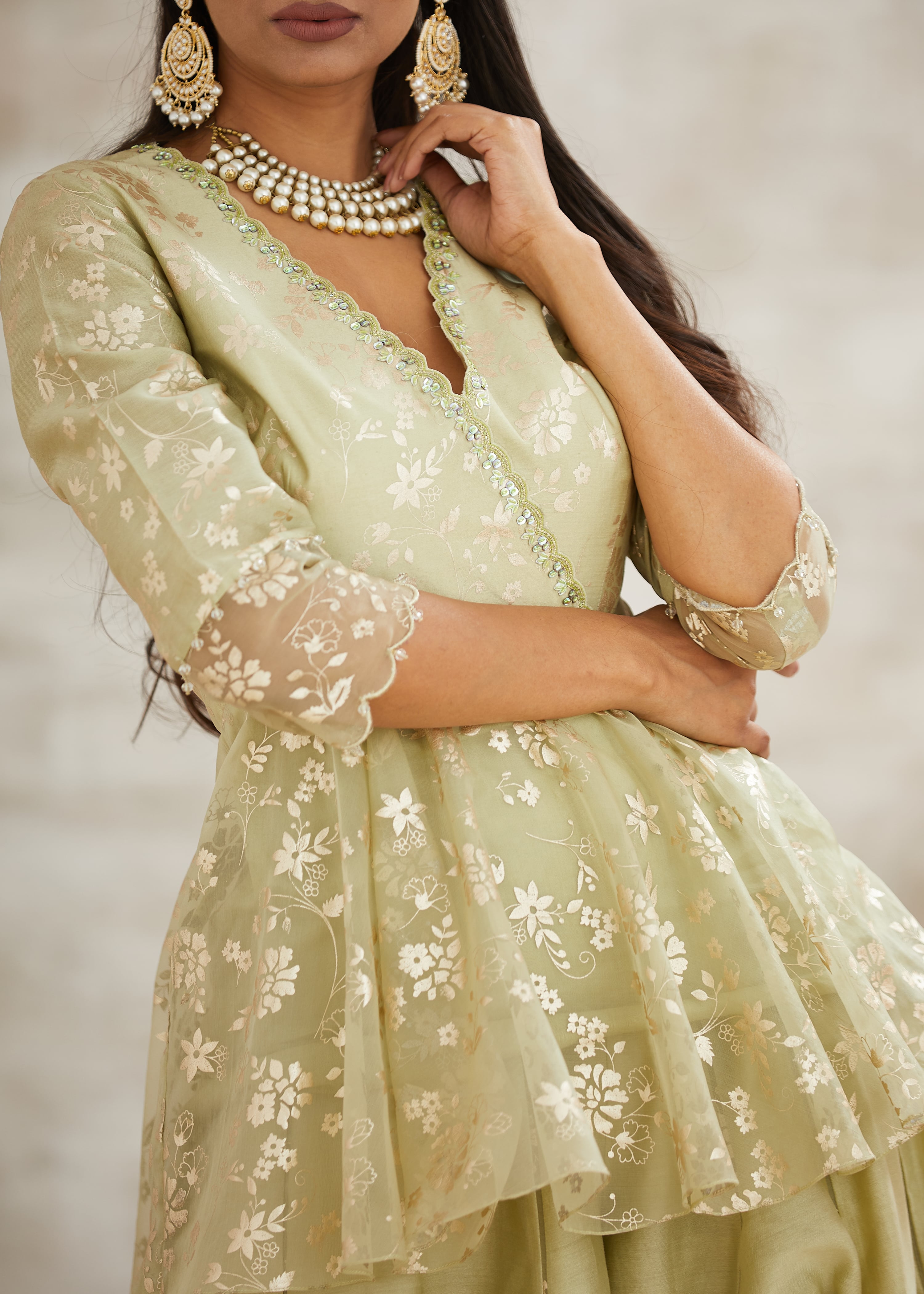 Jade Foil Printed Sharara Set