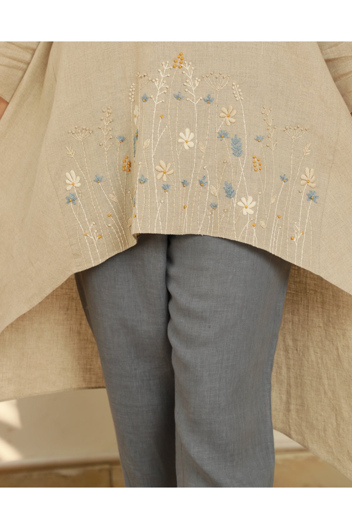 Blue Linen Pencil Pants