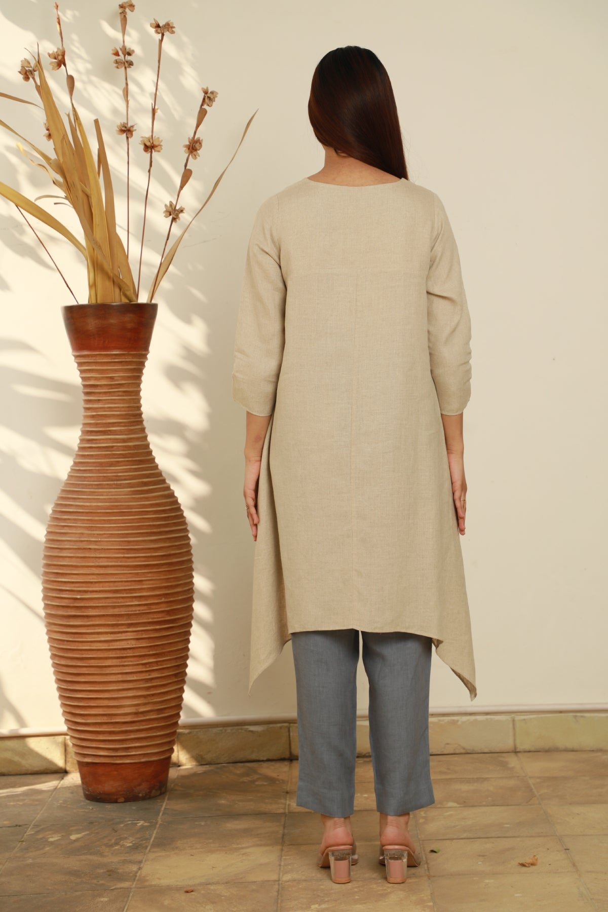 Blue Linen Pencil Pants