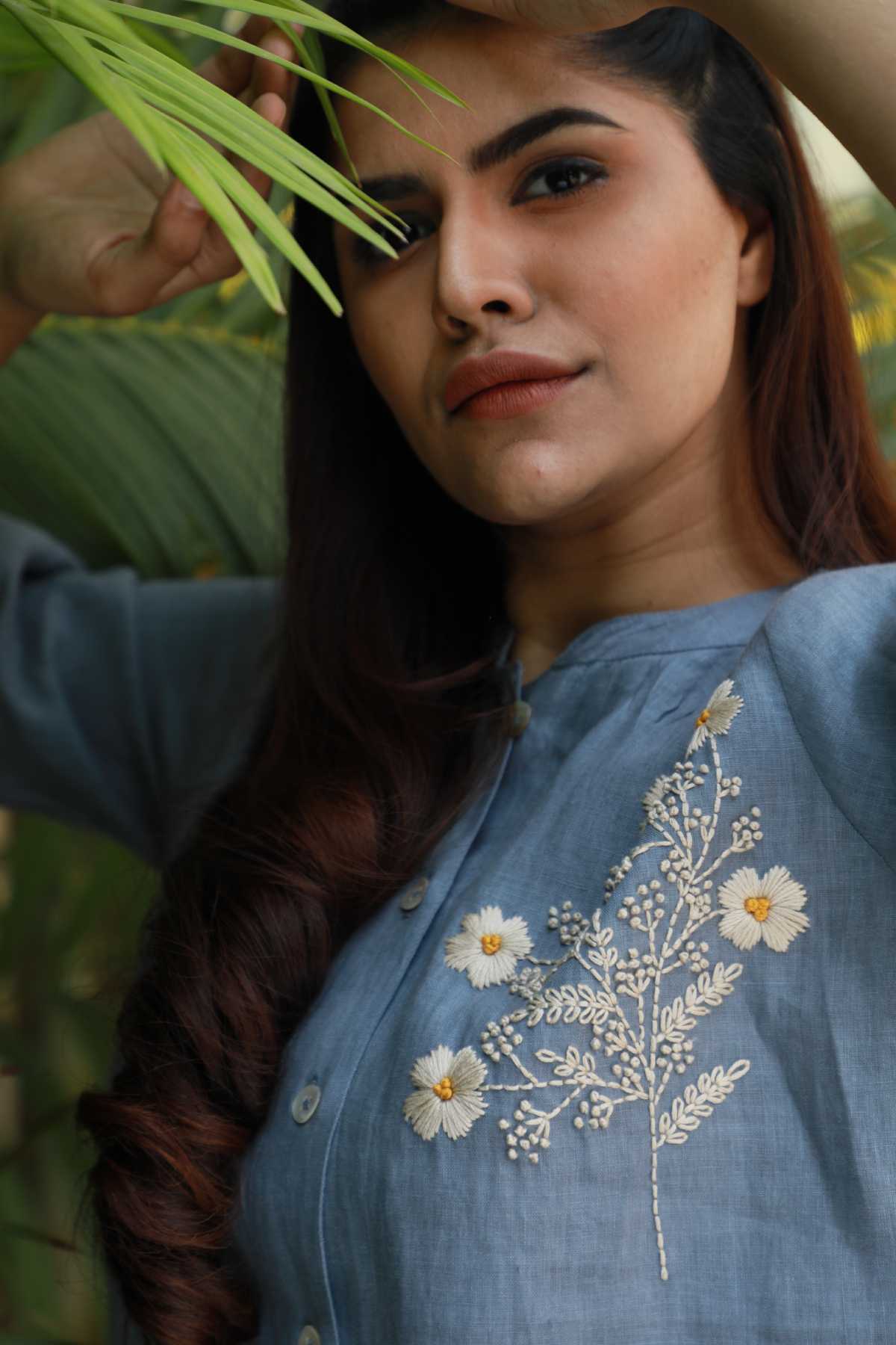 Blue Floral Embroidered Tunic
