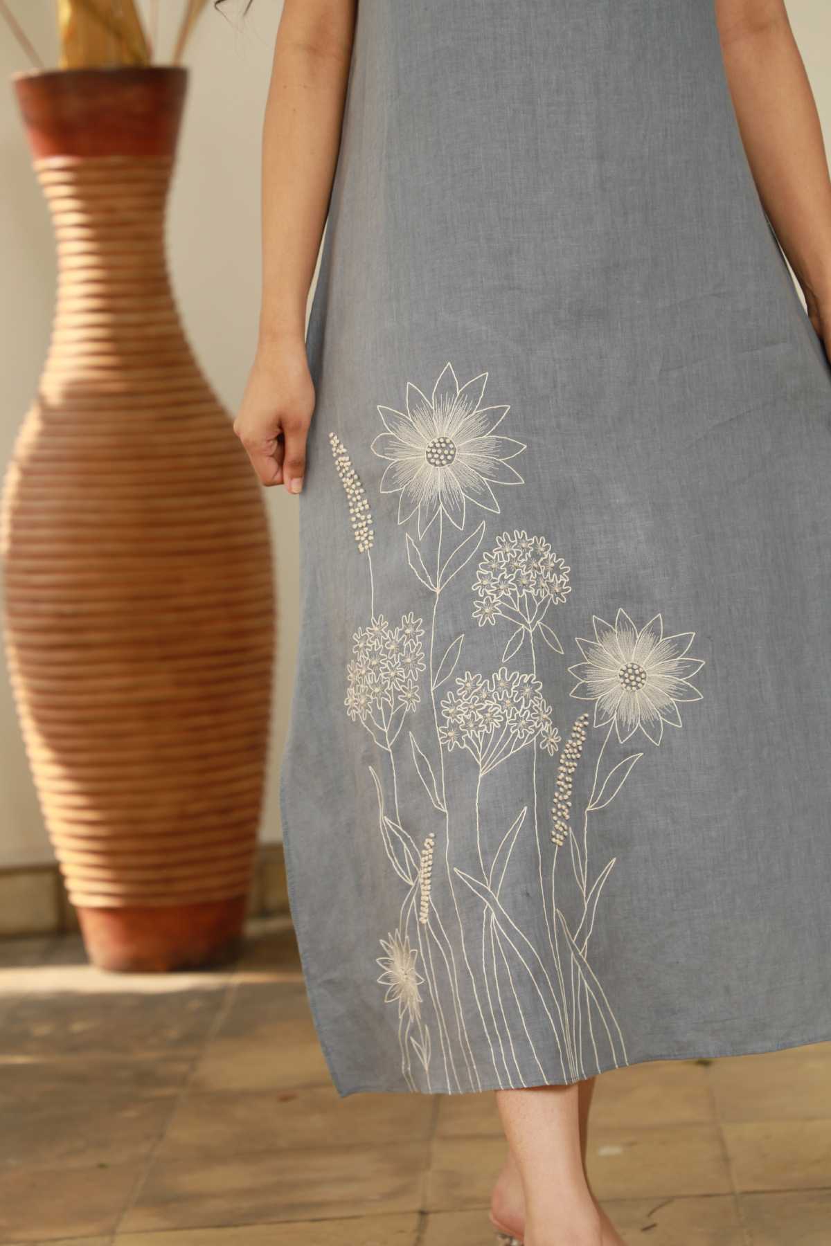 Blue Sleeveless Floral Dress