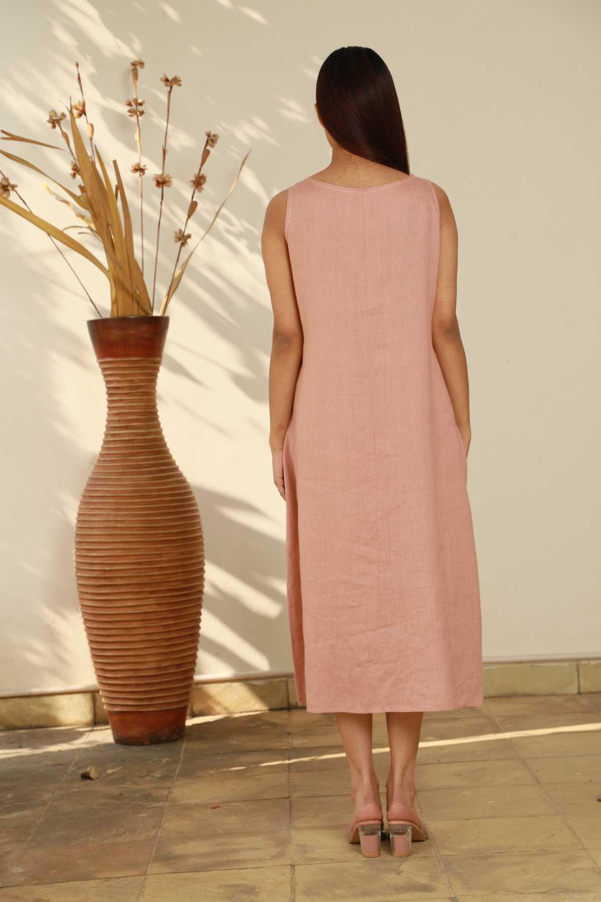 Pink Sleeveless Floral Dress