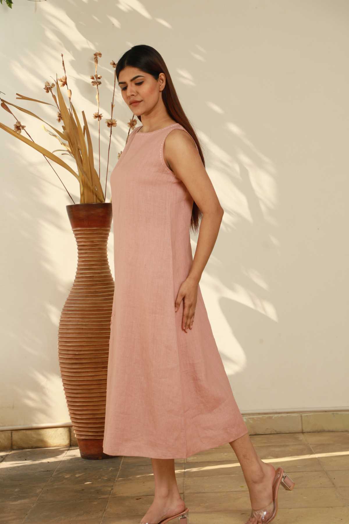 Pink Sleeveless Floral Dress