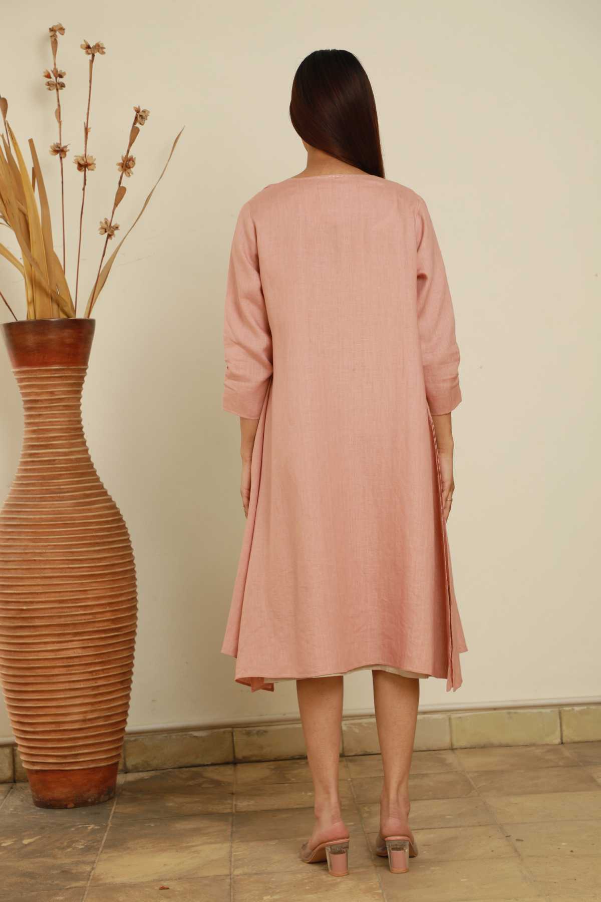 Pink 100% Linen Front Open Cape