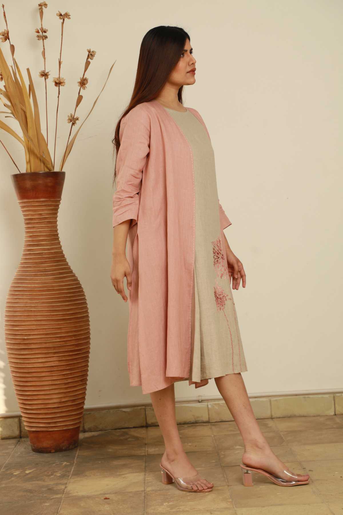 Pink 100% Linen Front Open Cape