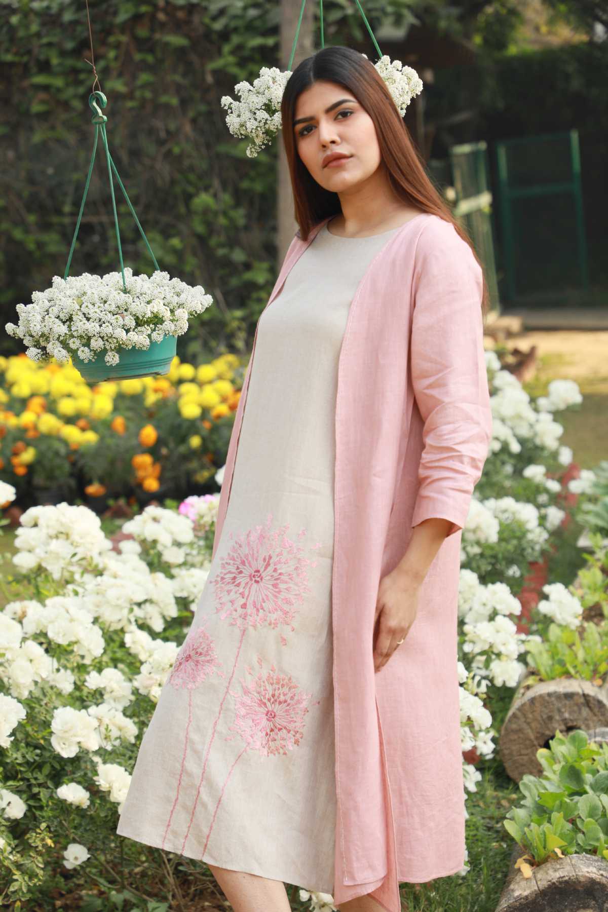 Pink 100% Linen Front Open Cape