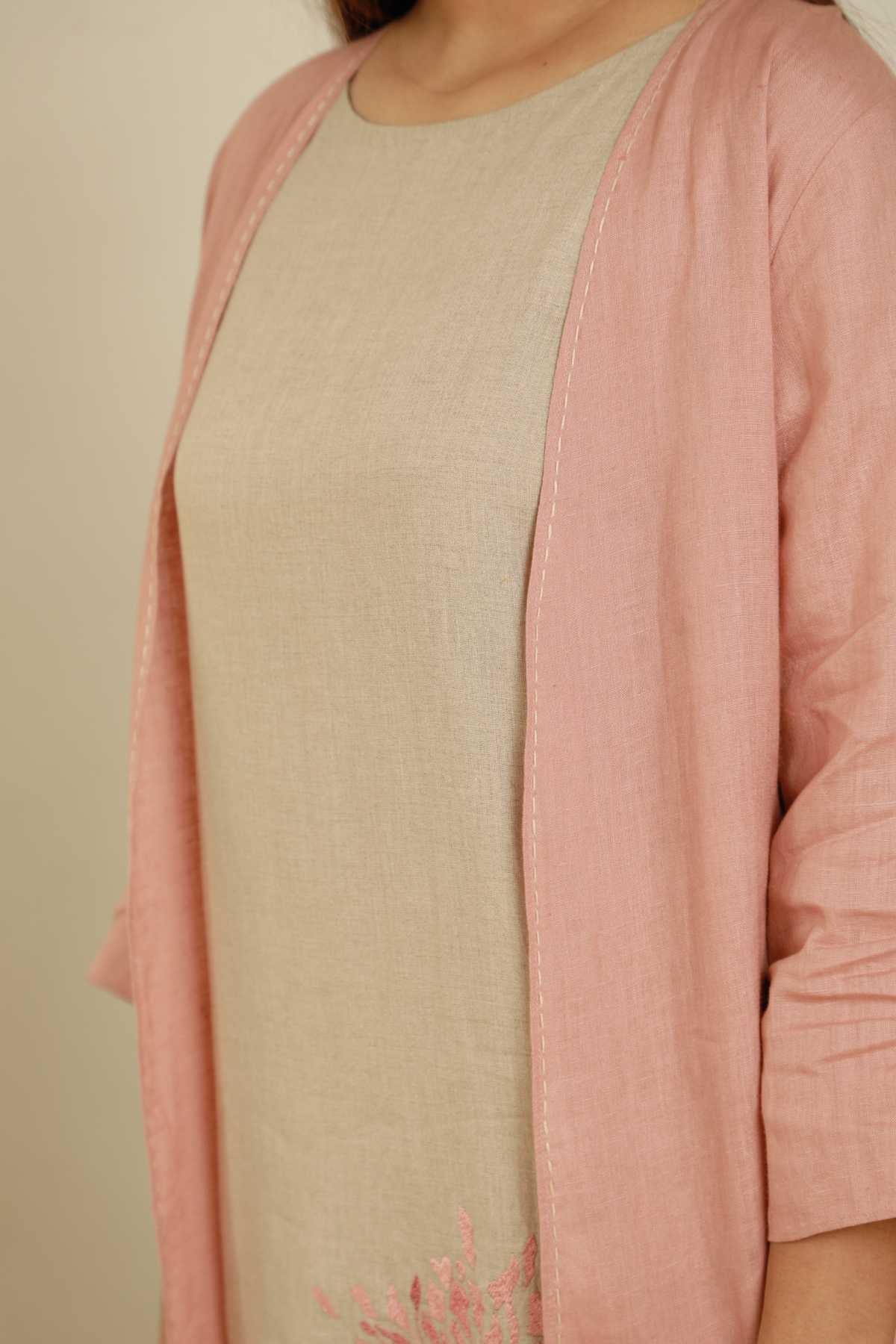 Pink 100% Linen Front Open Cape